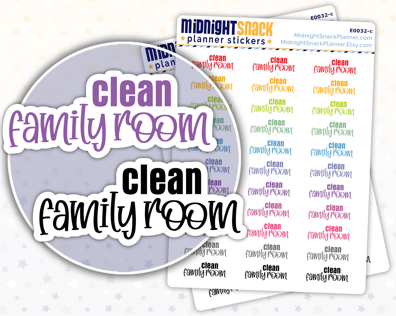 Clean Family Room Script Planner Stickers: Household Chores Reminder