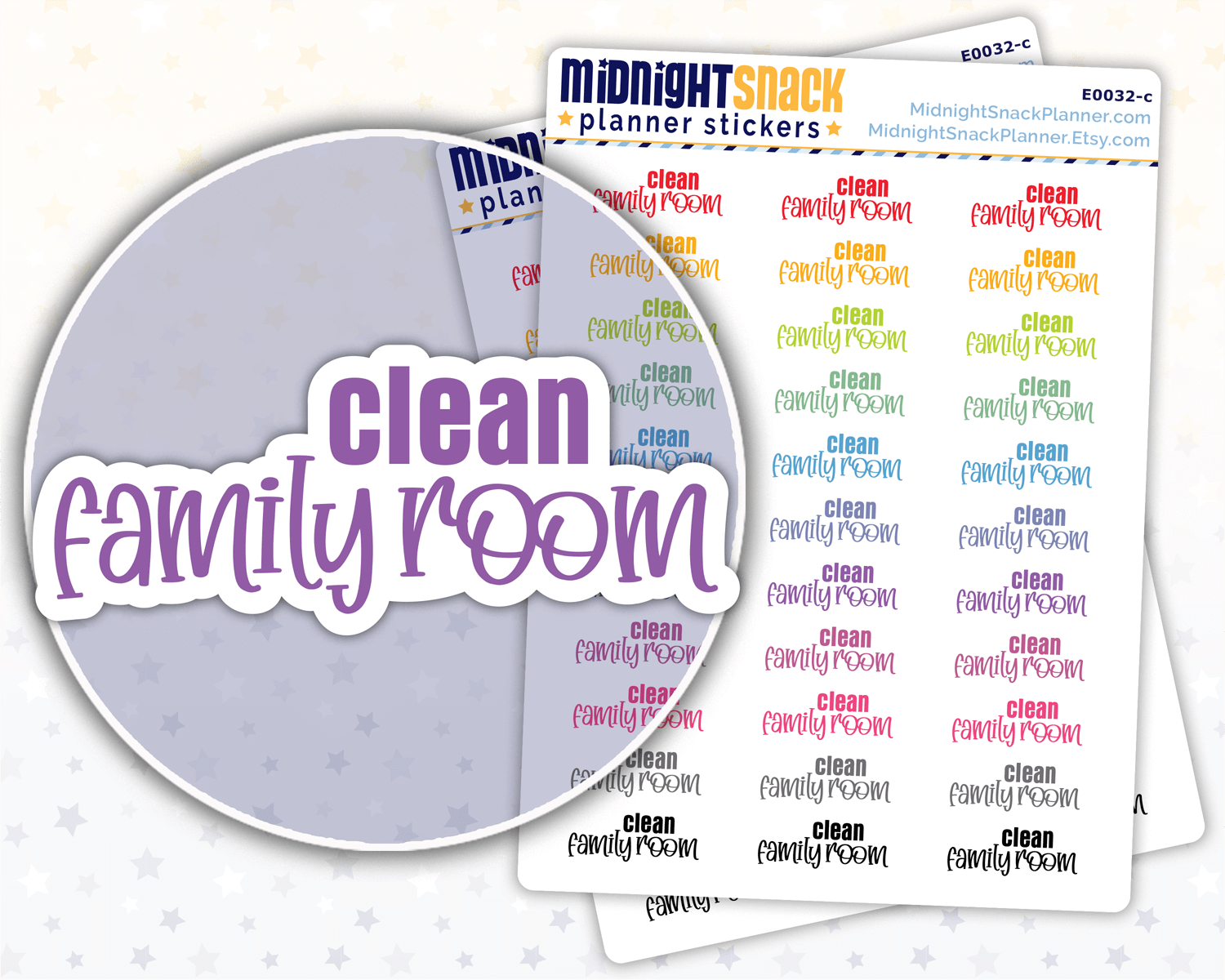 Clean Family Room Script Planner Stickers: Household Chores Reminder