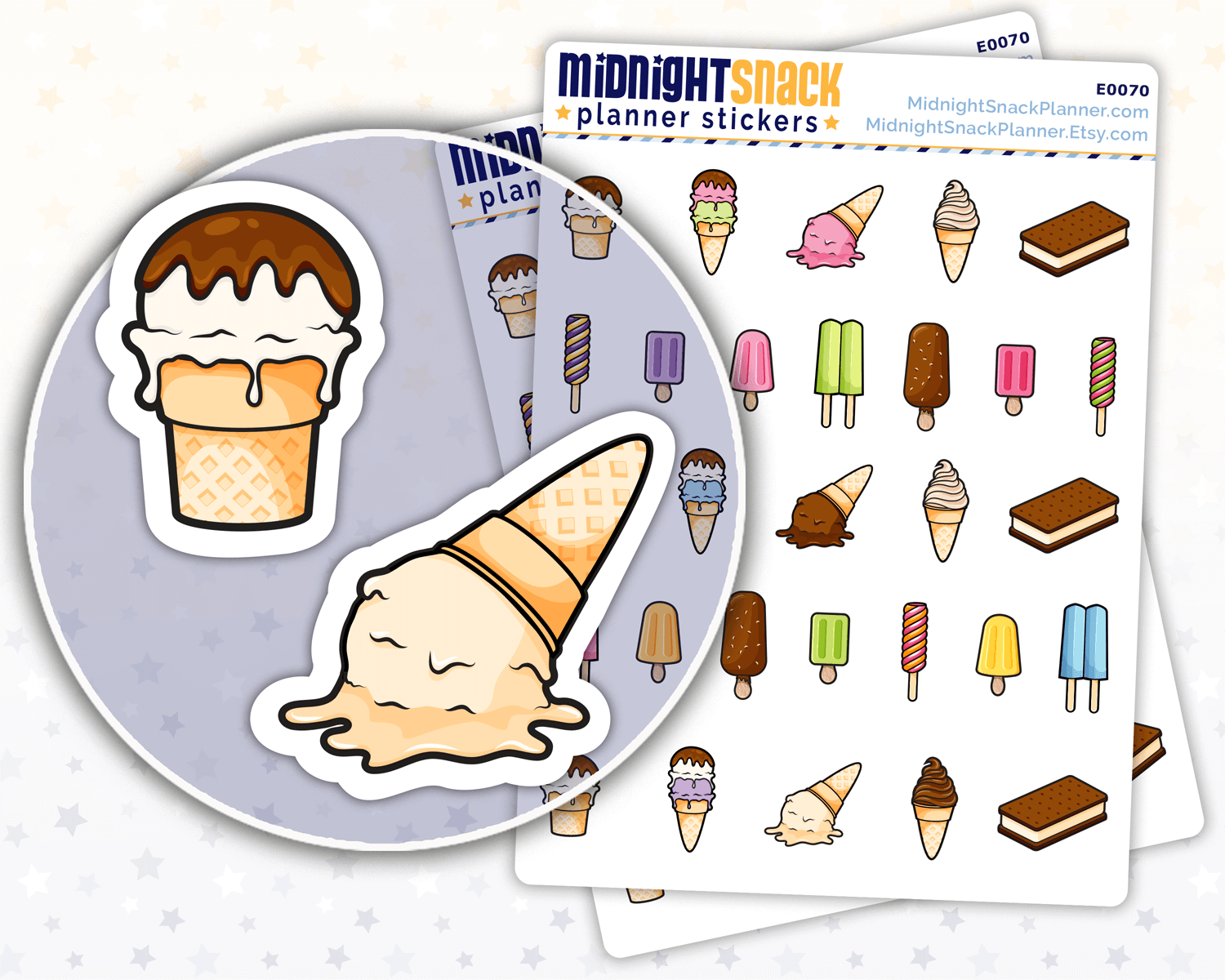 Ice Cream Treats Icon Stickers: Meal Planning Planner Stickers