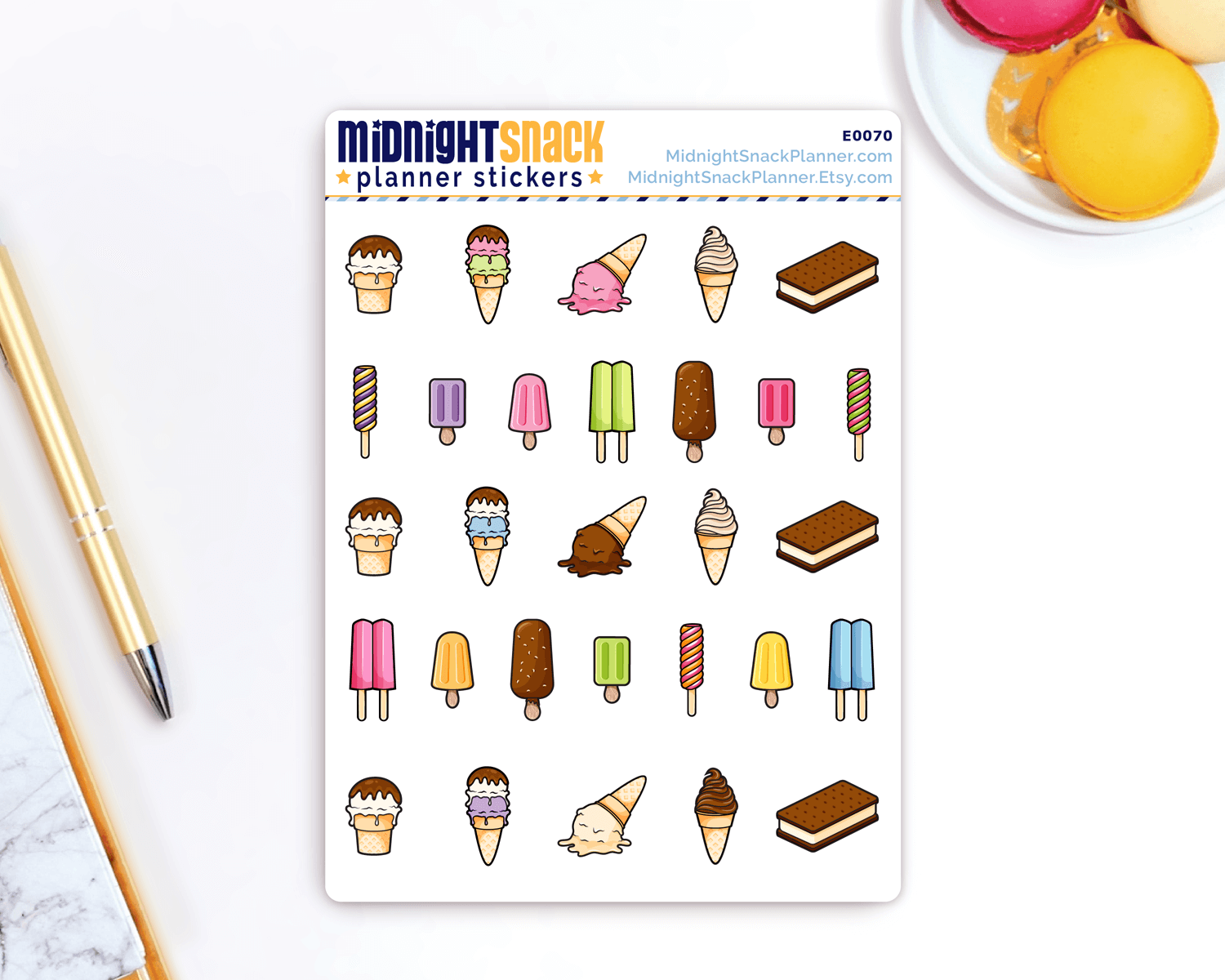 Ice Cream Treats Icon Stickers: Meal Planning Planner Stickers