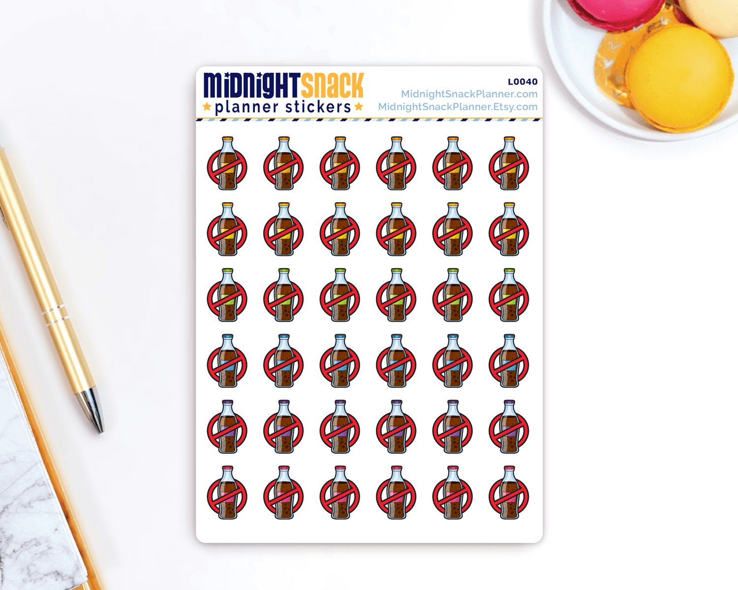 No Soft Drinks Icon Stickers: Dietary Restrictions Planner Stickers