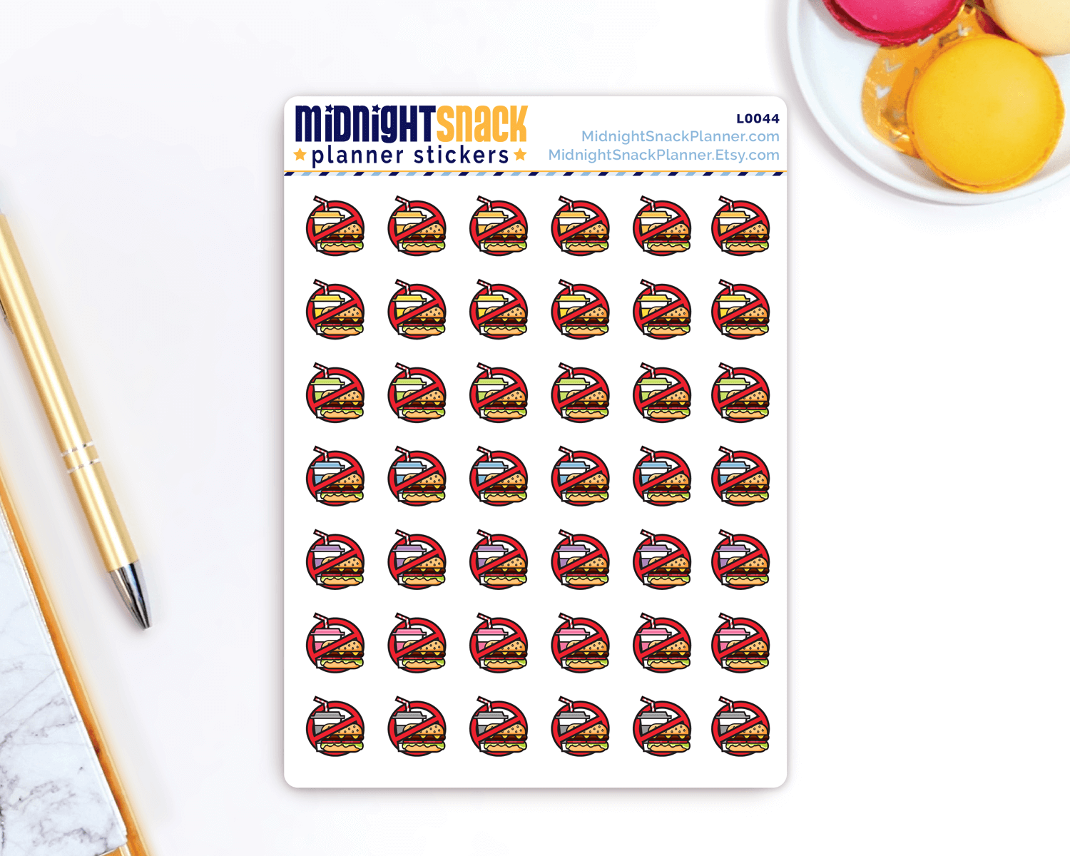 No Fast Food Icon Stickers: Dietary Restrictions Planner Stickers