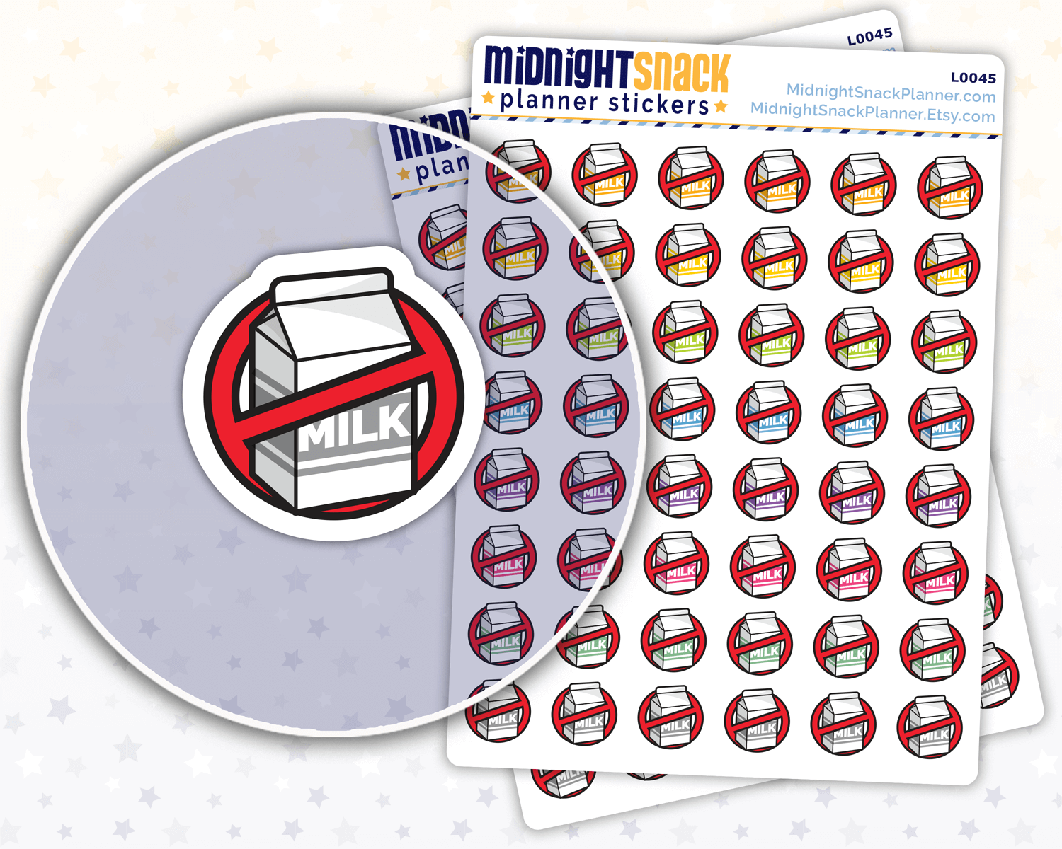 No Dairy Icon Stickers: Dietary Restrictions Planner Stickers