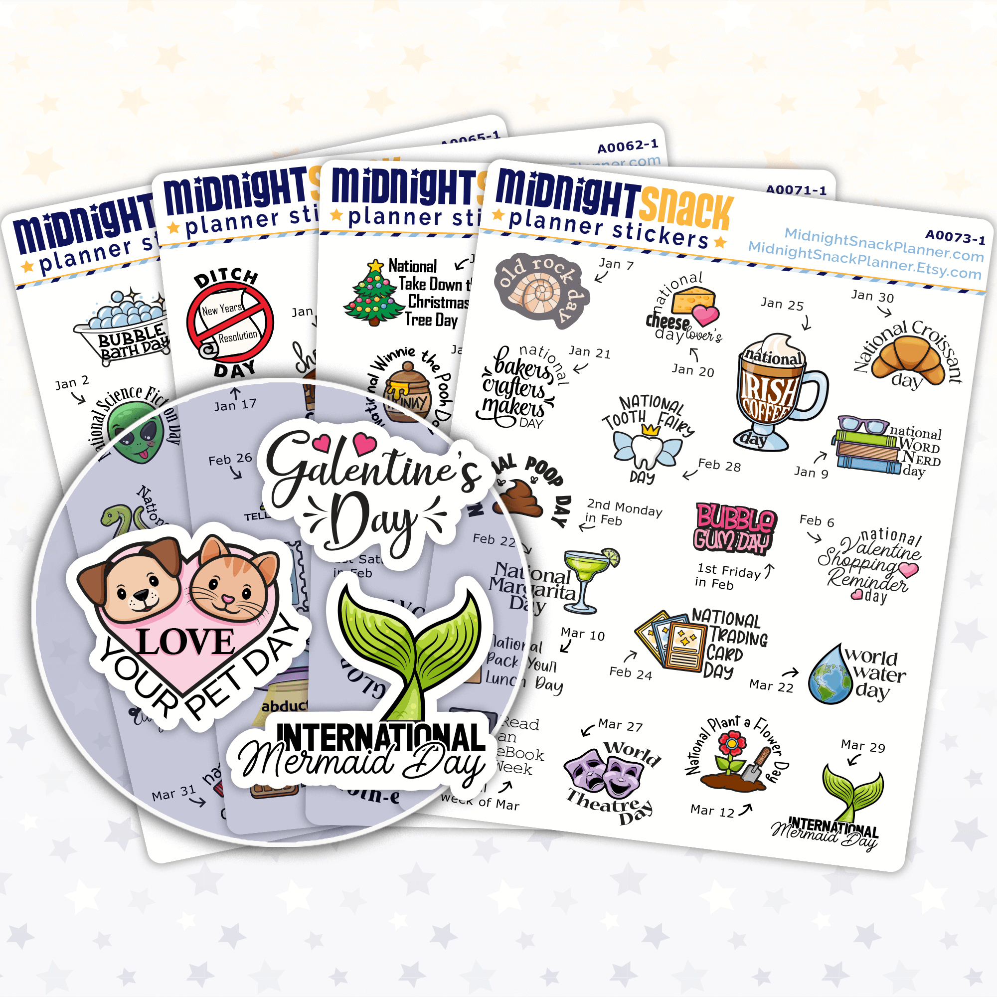 Wacky Holiday Planner Stickers Divided by Quarters: Calendar Icons