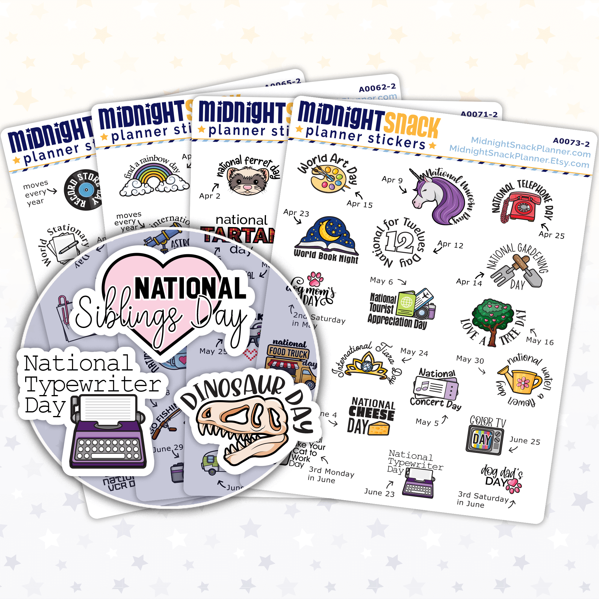Wacky Holiday Planner Stickers Divided by Quarters: Calendar Icons