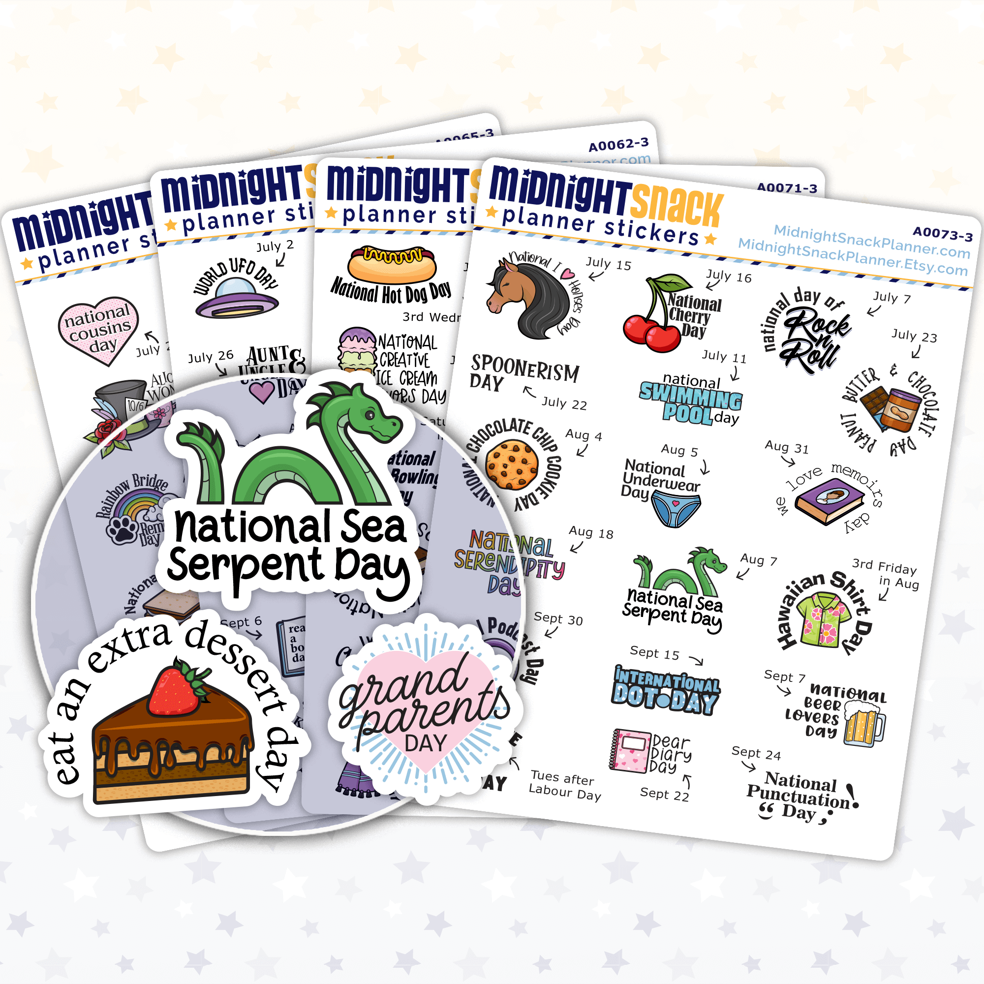 Wacky Holiday Planner Stickers Divided by Quarters: Calendar Icons
