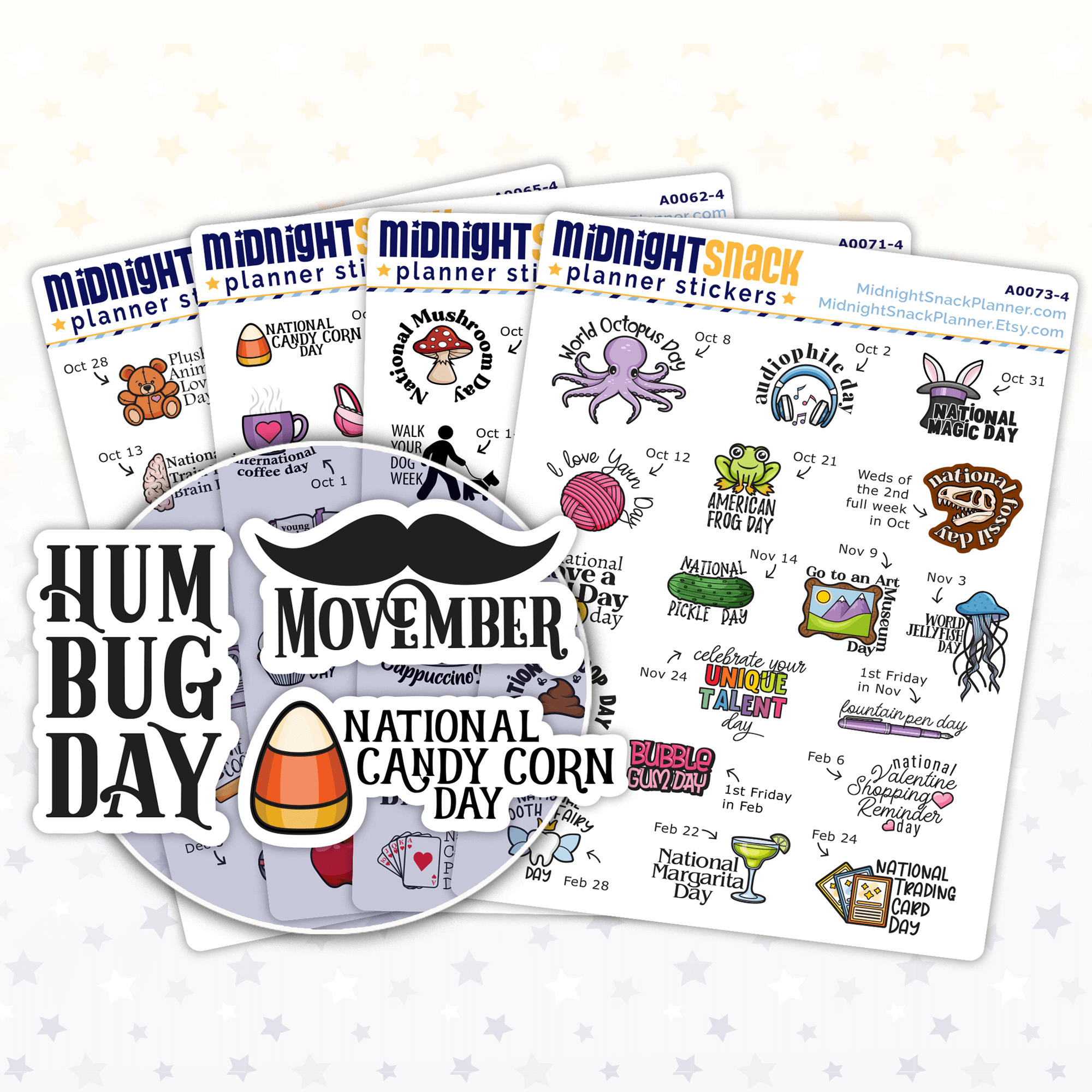 Wacky Holiday Planner Stickers Divided by Quarters: Calendar Icons