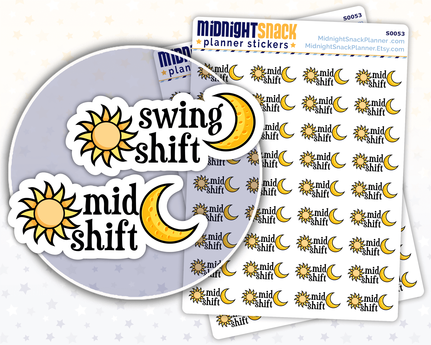 Swing Shift or Mid Shift Icon: Work Day Planner Stickers
