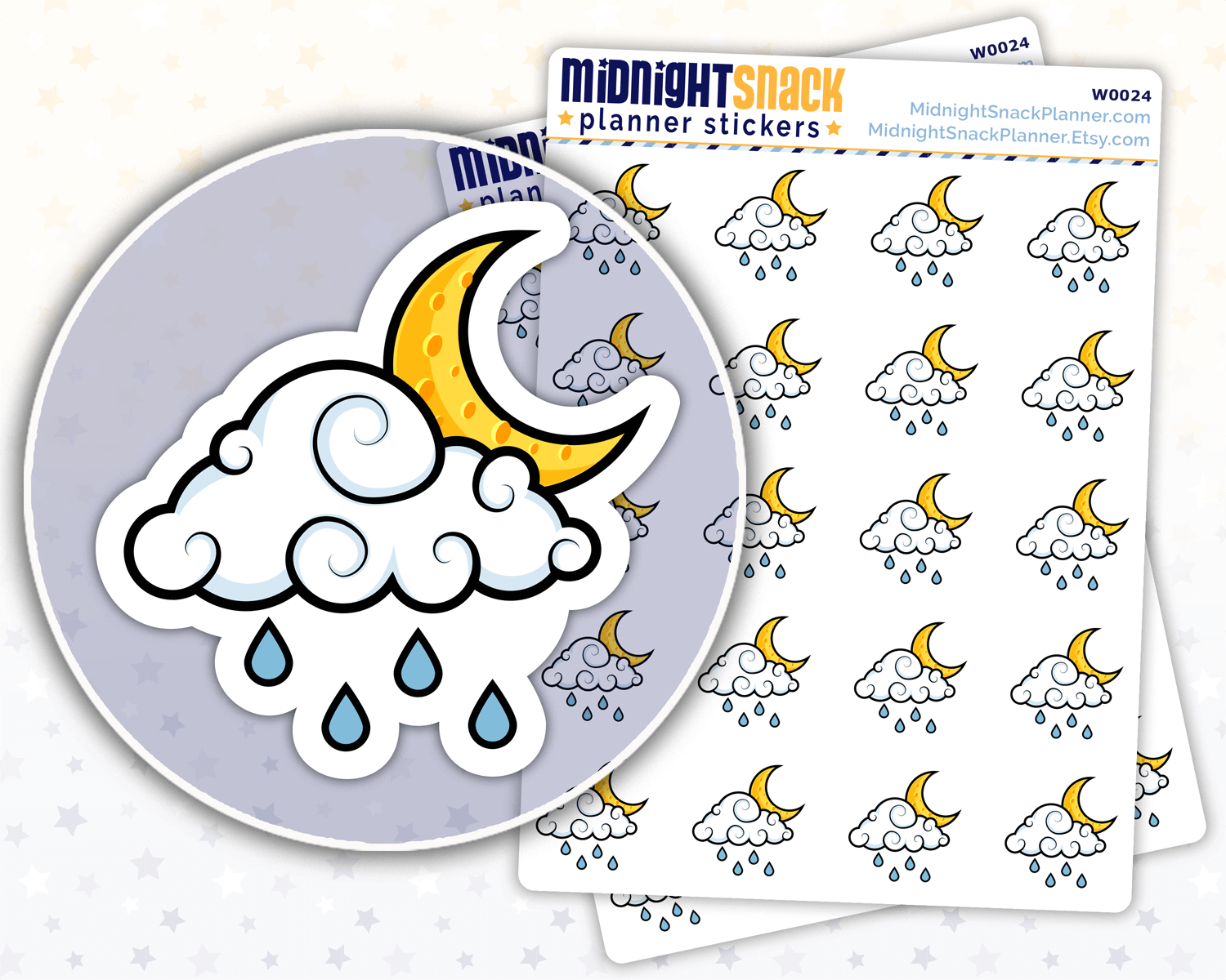 Nighttime Scattered Showers Icon: Weather Planner Stickers