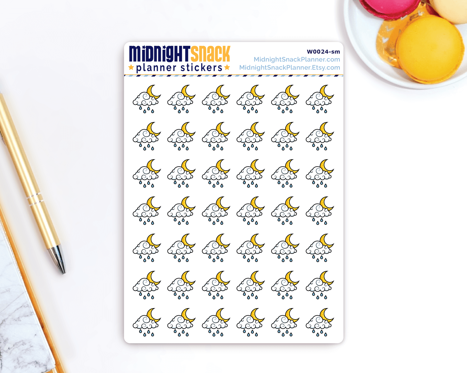Nighttime Scattered Showers Icon: Weather Planner Stickers