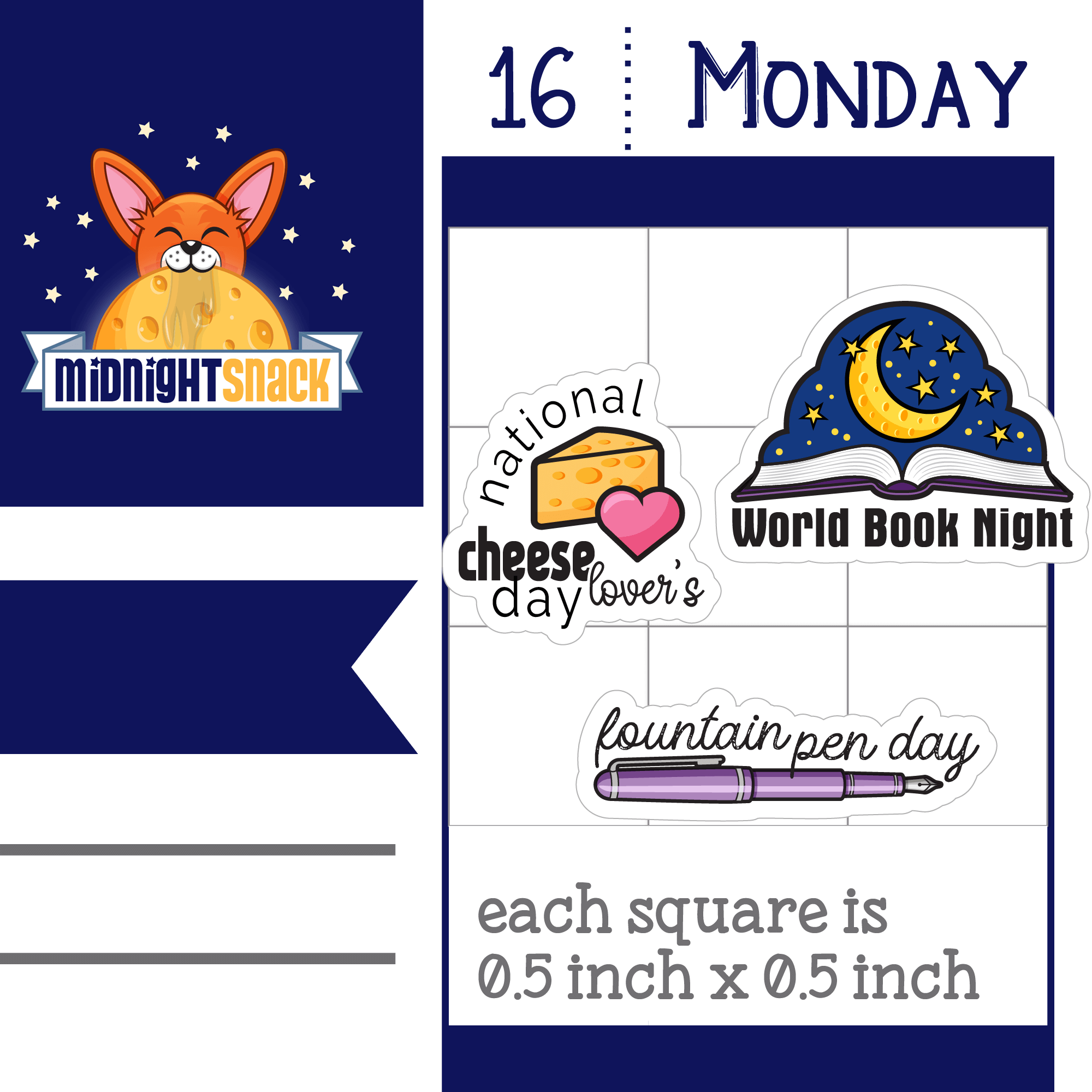Wacky Holiday planner stickers shown on a planner page to show size.
