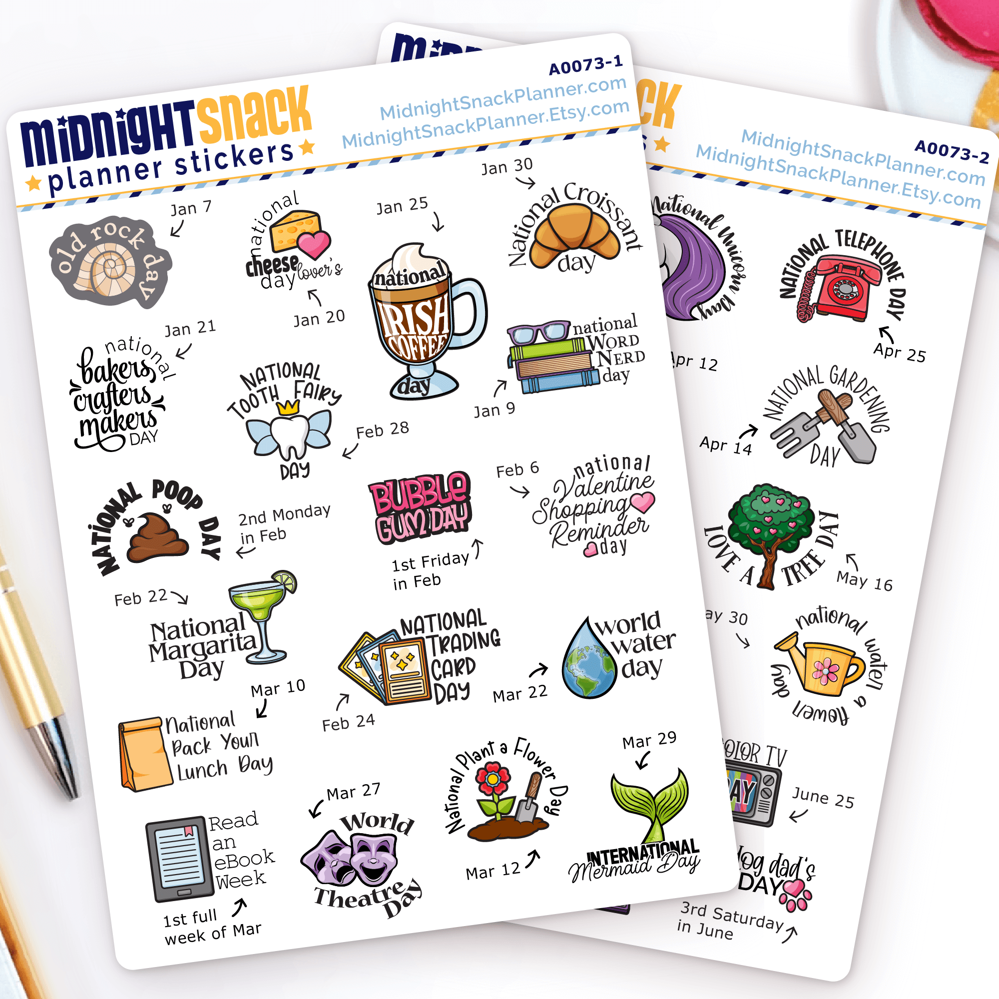 Wacky Holiday planner stickers. Two pages of stickers shown. 