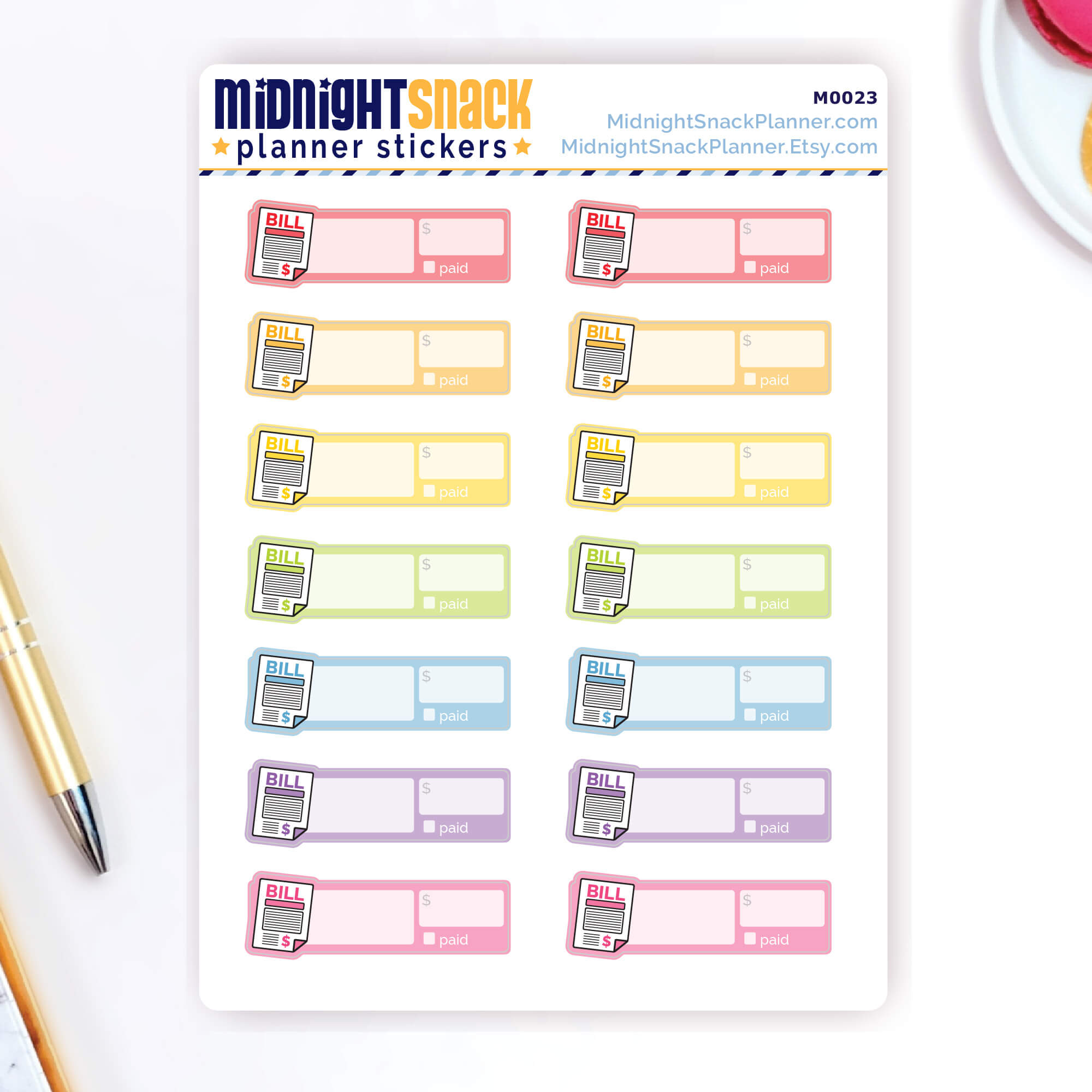 Bill Tracker planner sticker.  Shown on the sticker sheet. 