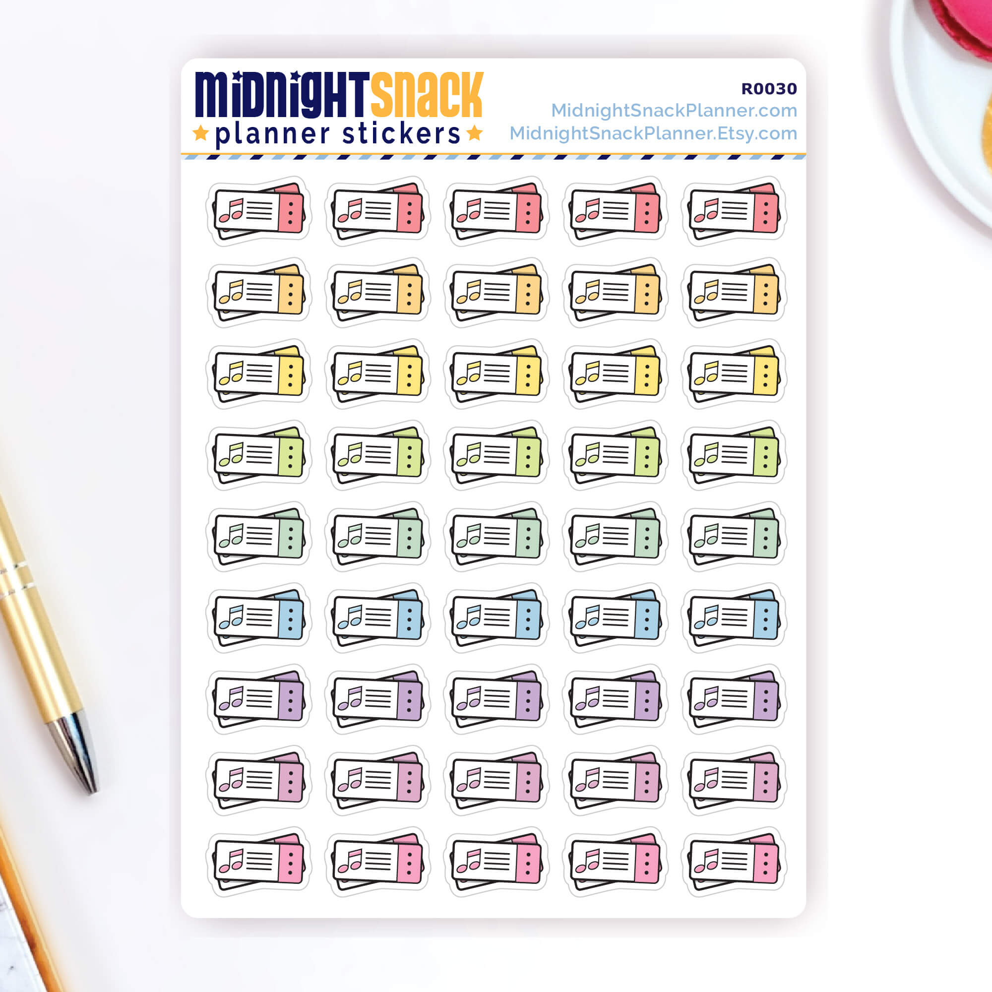 Concert ticket planner sticker.  Shown on the sticker sheet. 