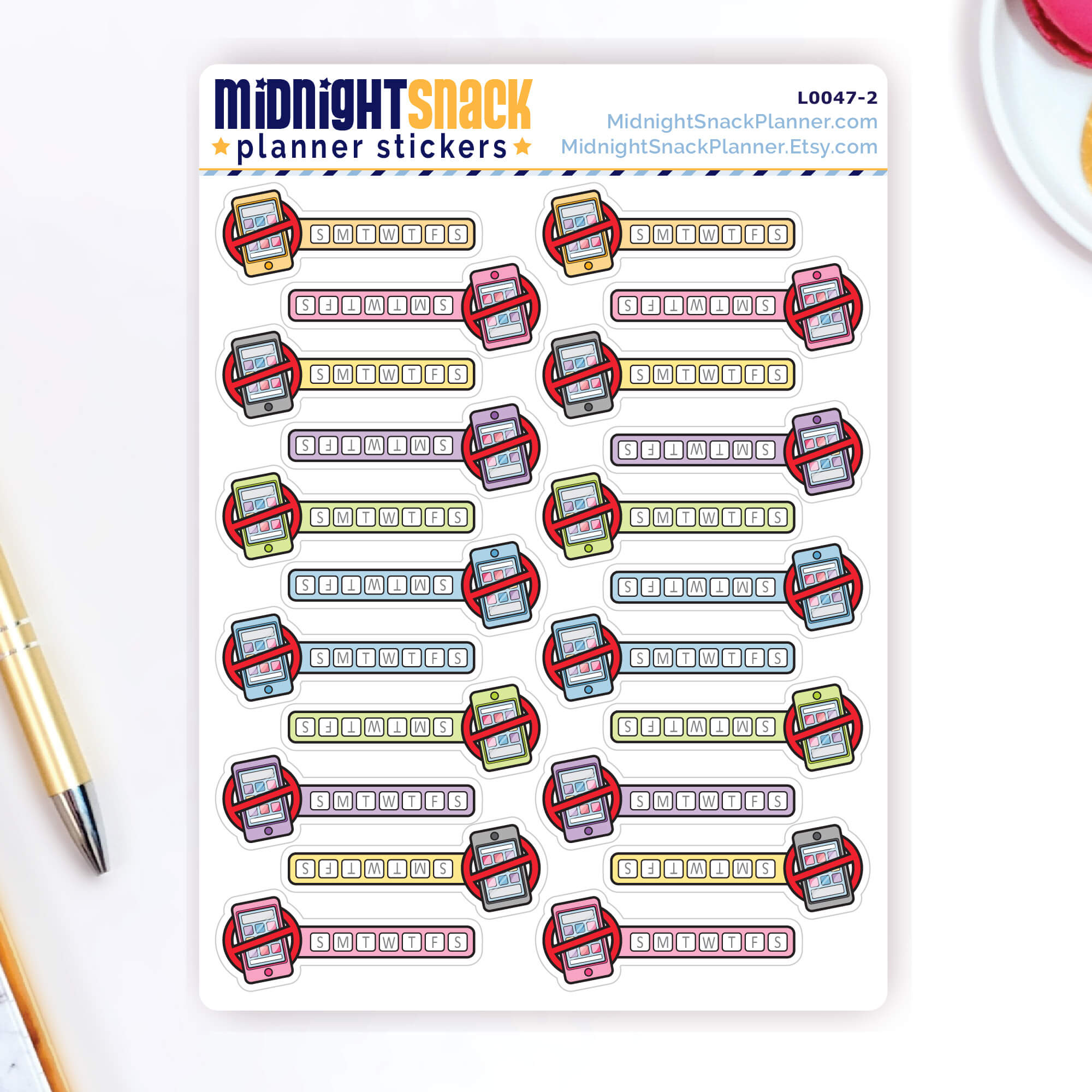 No social media, digital detox with checkbox style tracker planner sticker.  Shown on the sticker sheet. 