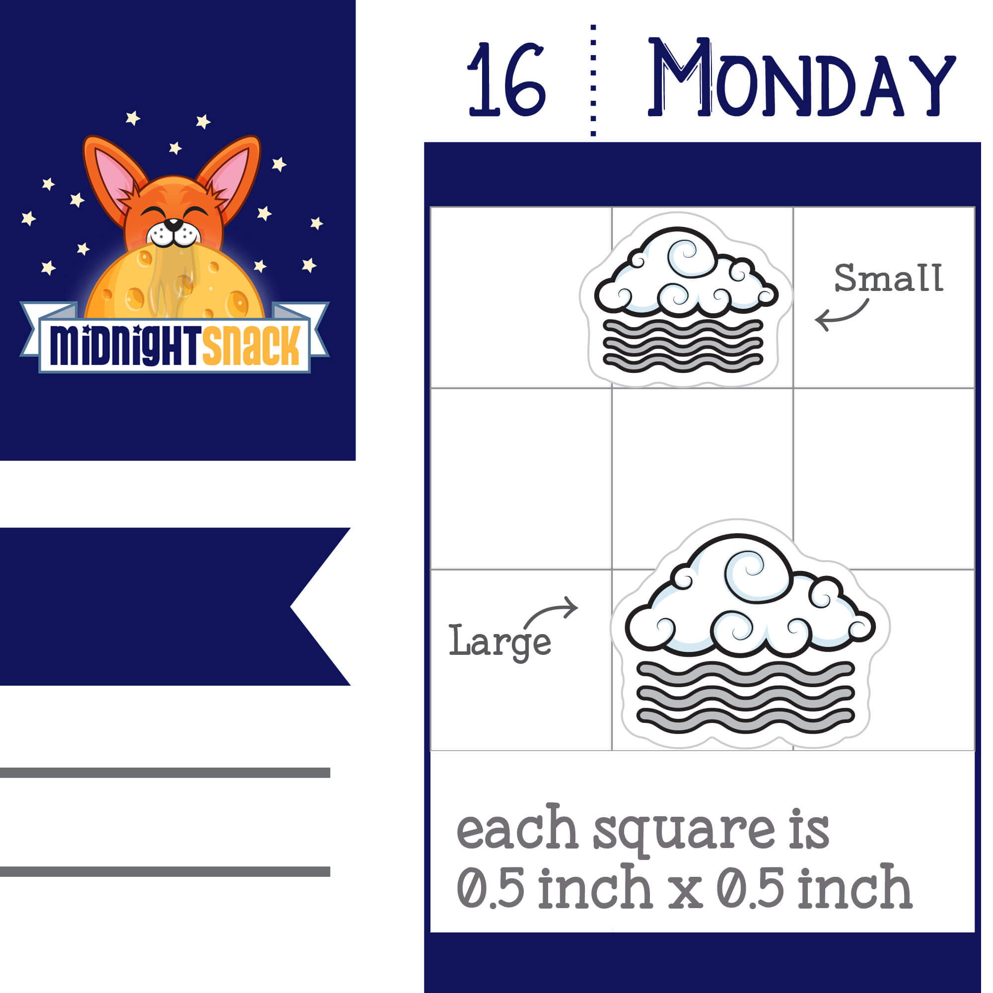 Fog icon planner stickers, large and small size, Shown as it would look on a standard 1.5 inch box vertical planner page.