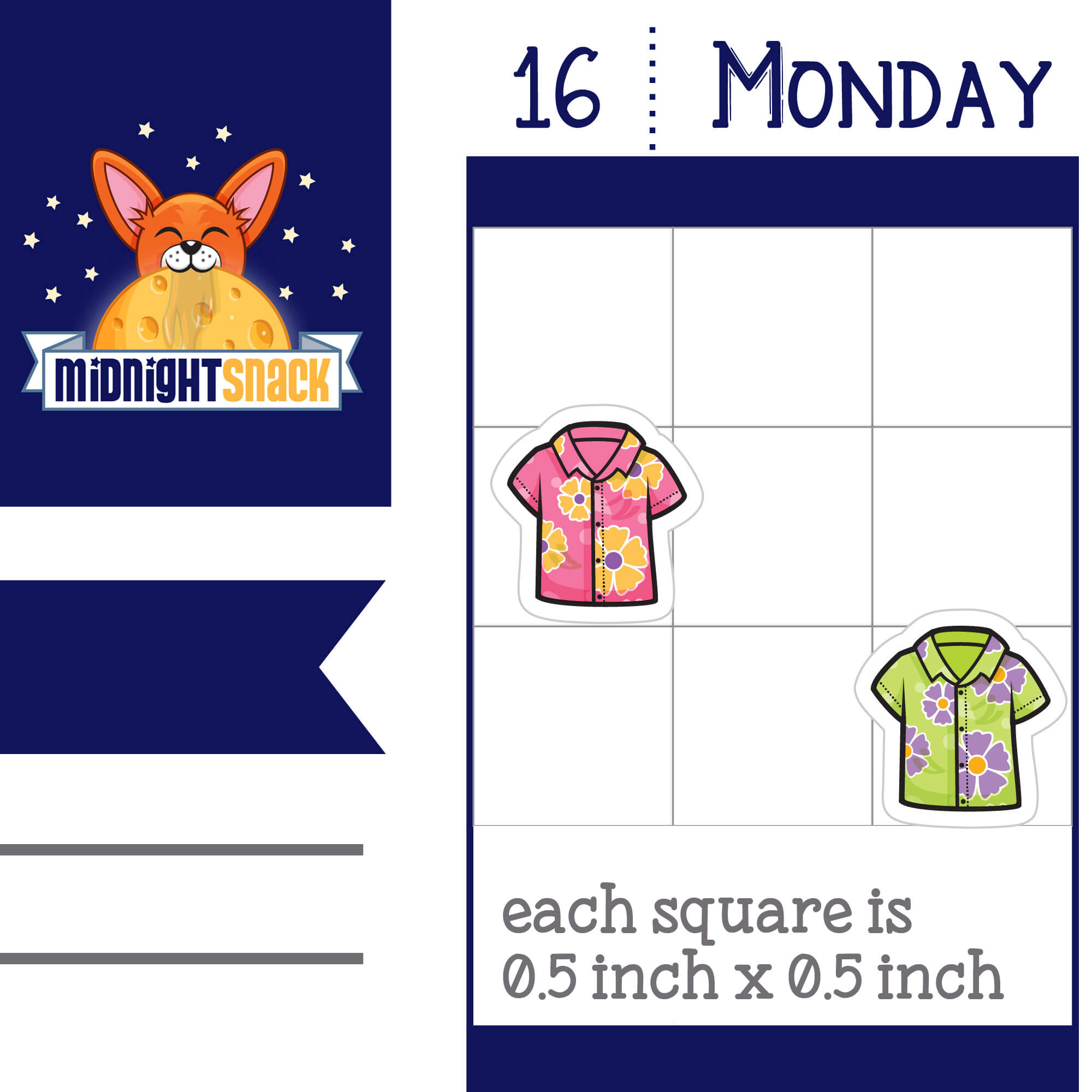 Hawaiian shirt icon planner stickers featuring tropical clothes.  Shown as it would look on a standard 1.5 inch box vertical planner page.