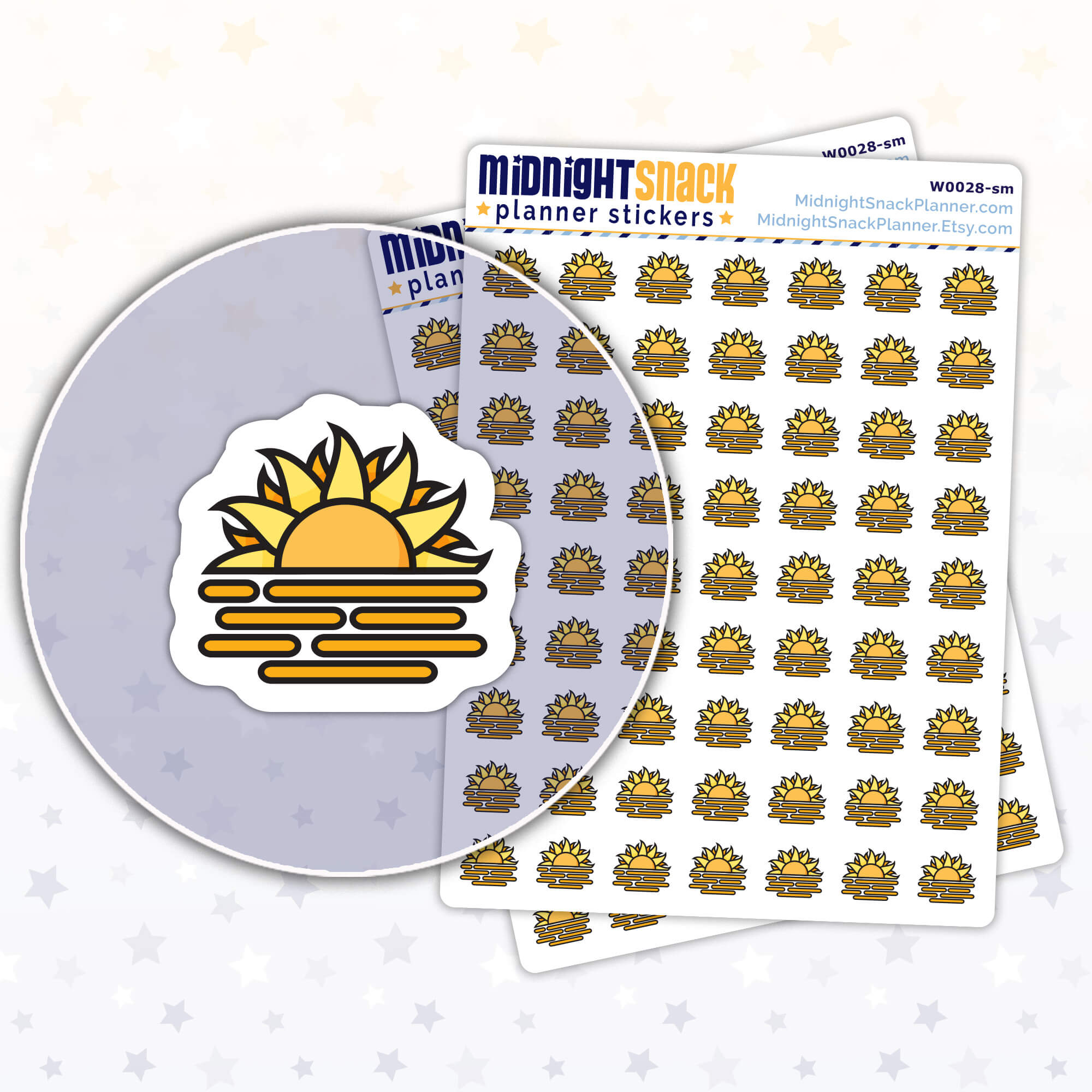Haze icon planner stickers, small size, Shown in a close up the sticker and two sticker sheets.