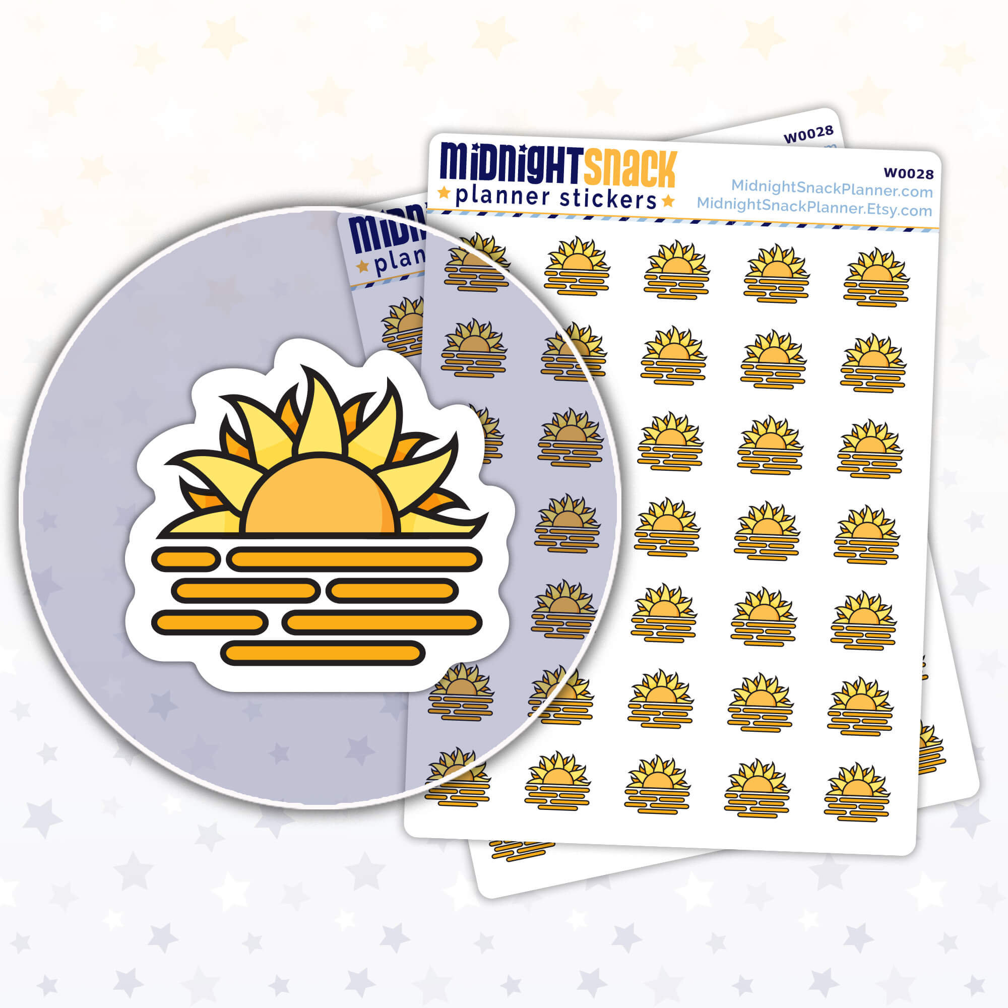 Haze icon planner stickers, large size, Shown in a close up the sticker and two sticker sheets.