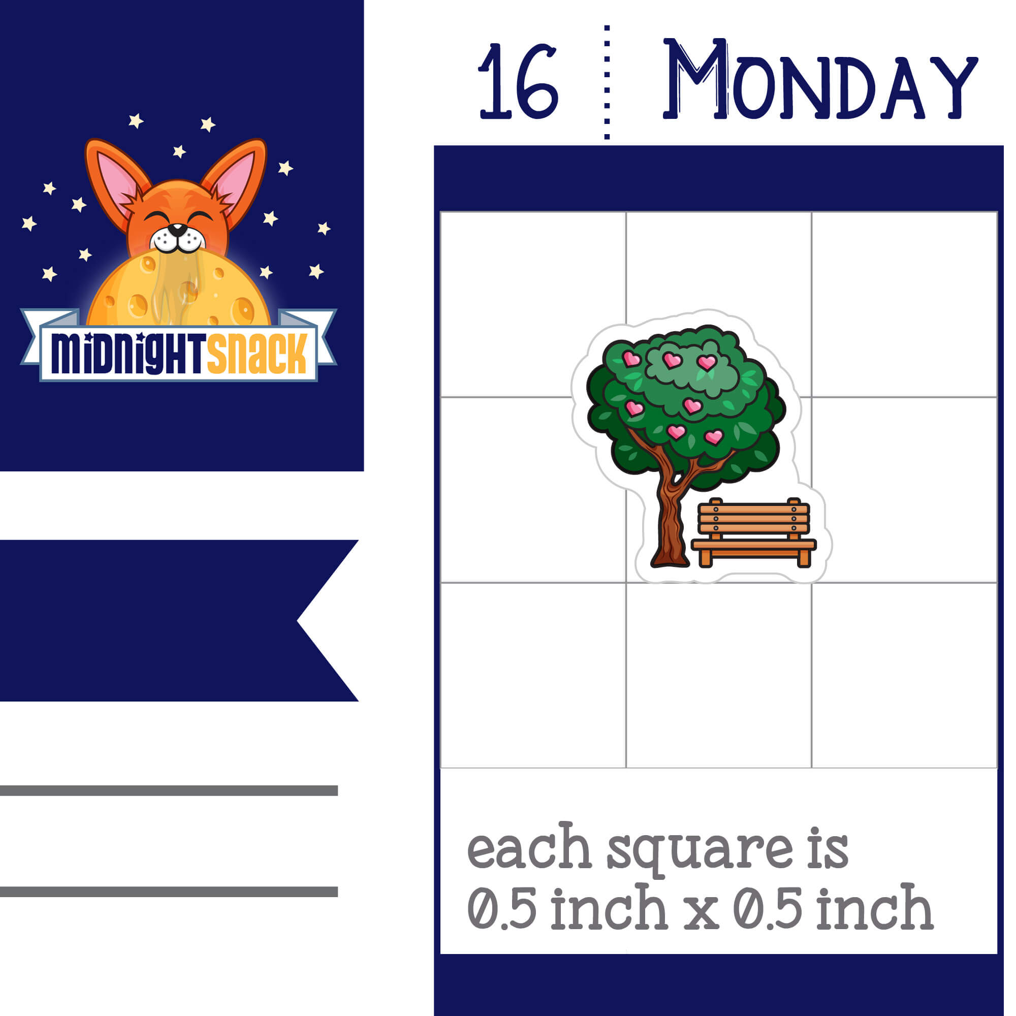 Go outside icon planner stickers featuring a park bench and tree with hearts.  Shown as it would look on a standard 1.5 inch box vertical planner page.