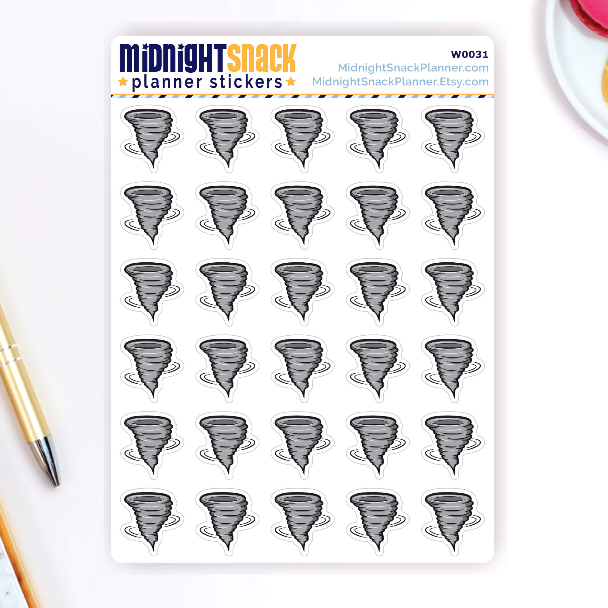 Tornado planner stickers, large size, shown on the sticker sheet. 