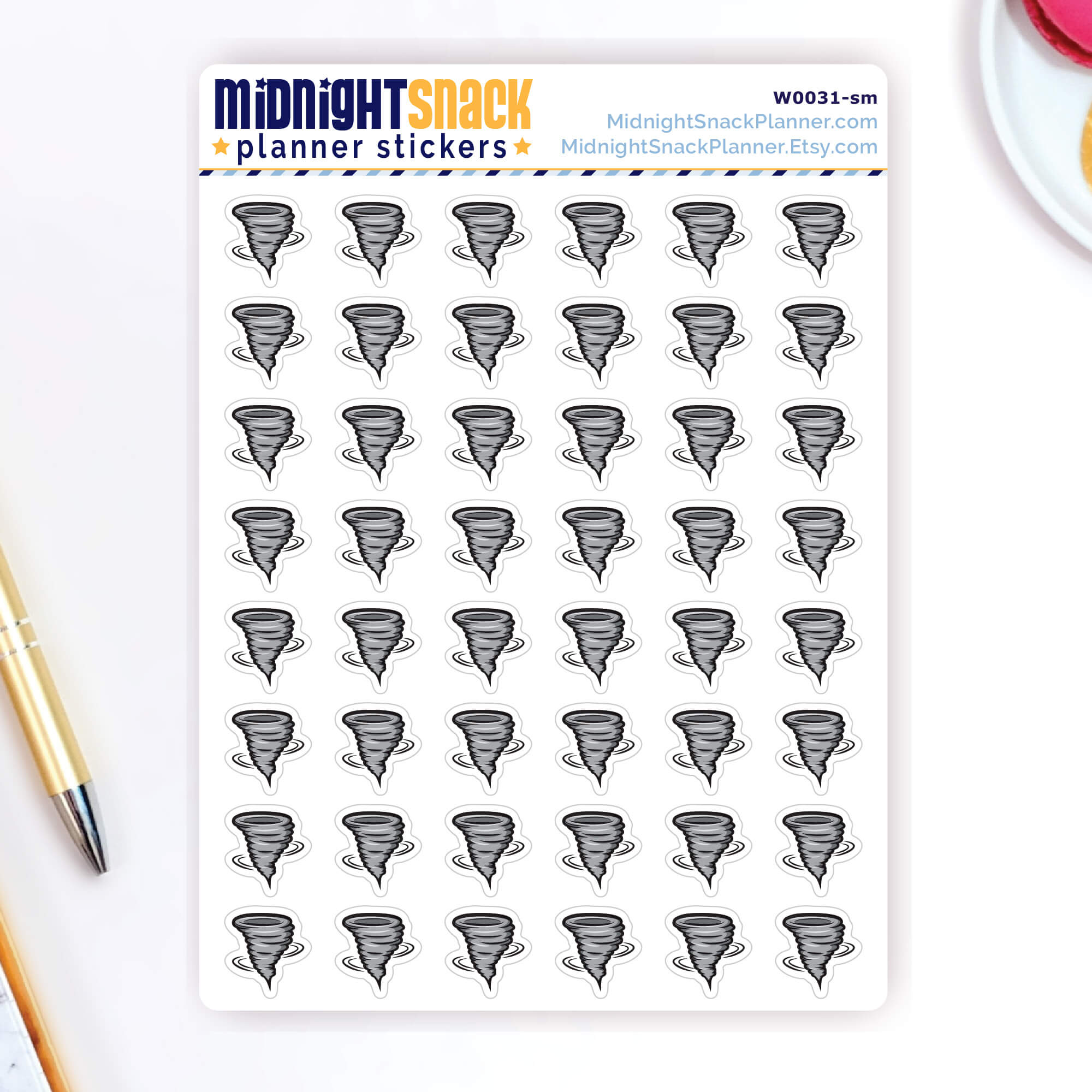 Tornado planner stickers, small size, 
 shown on the sticker sheet. 