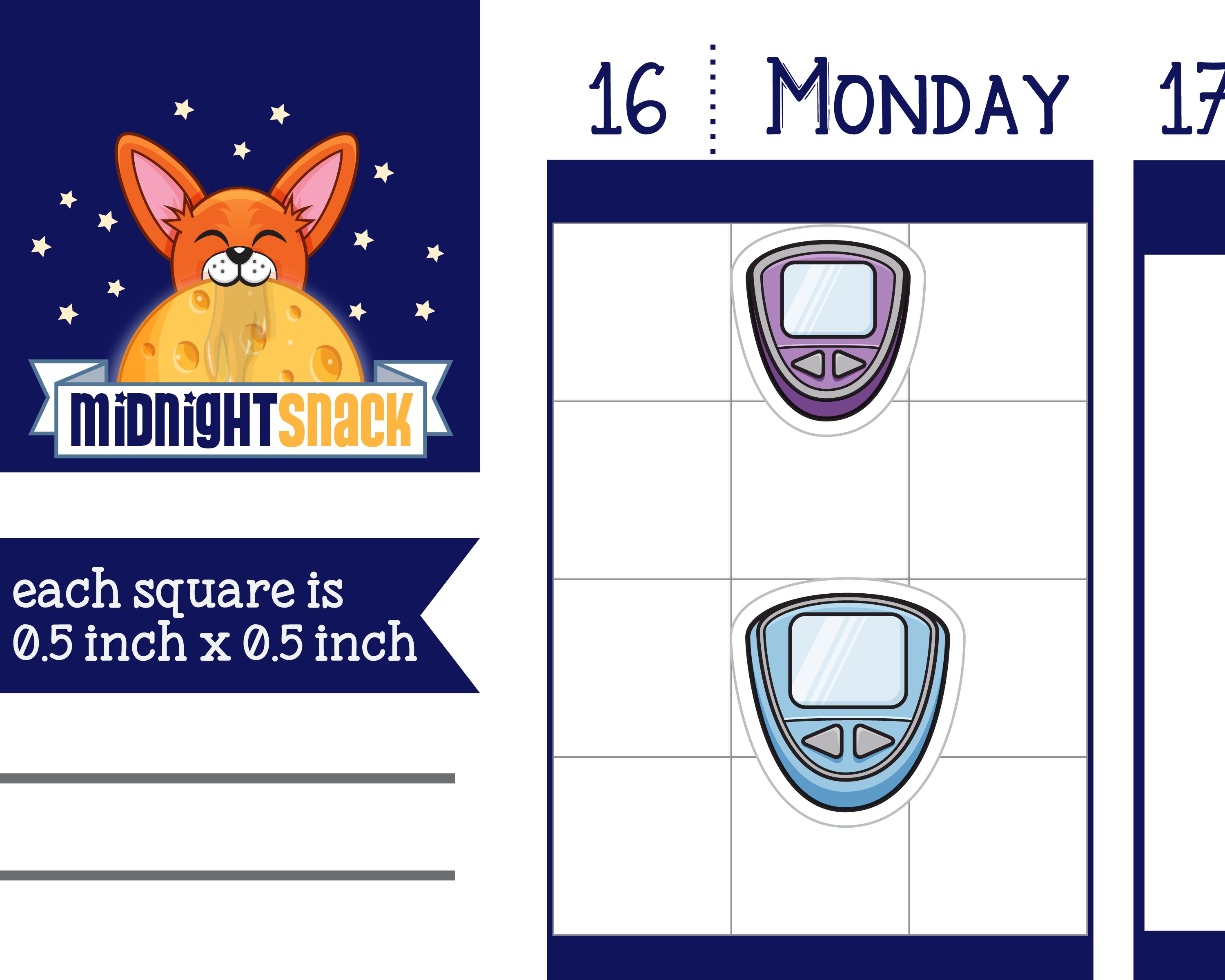 Small and Large Glucose Meter Icon Size: Diabetic Planner Stickers Midnight Snack Planner