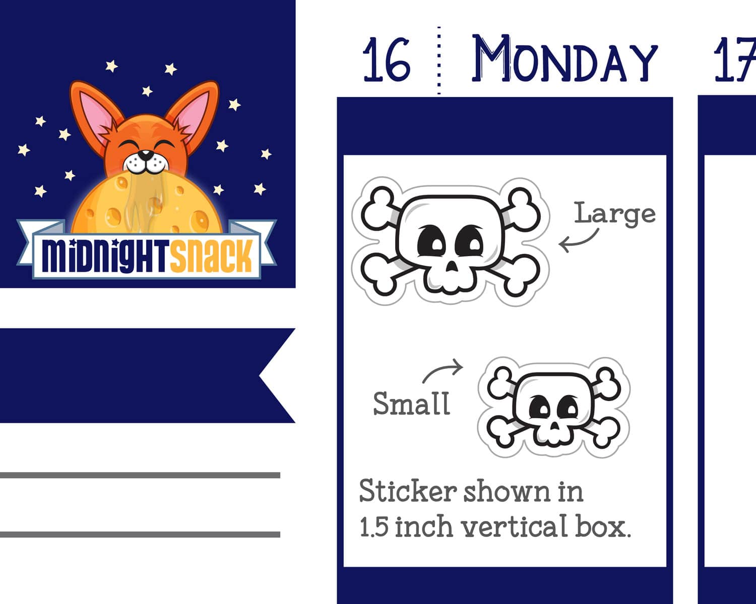 Compare Sizes of Skull and Crossbones Icon: Halloween Planner Stickers Midnight Snack Planner
