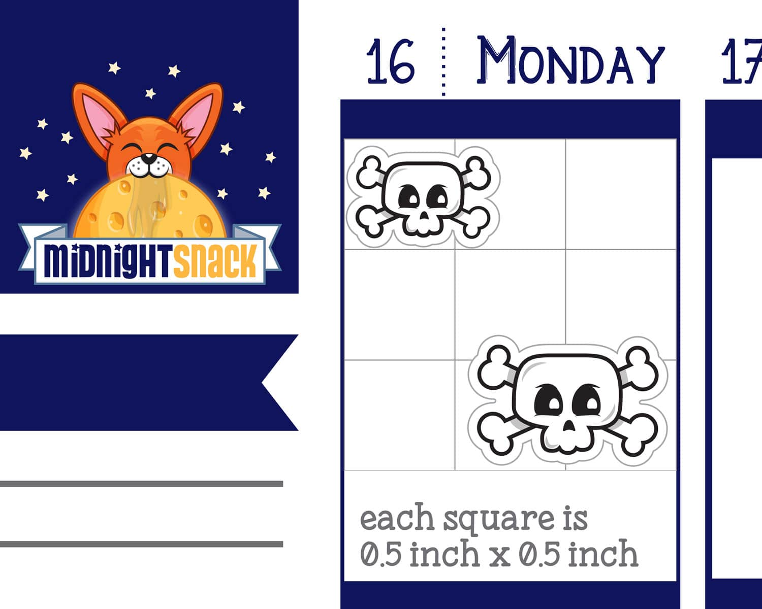 Sizes of Skull and Crossbones Icon: Halloween Planner Stickers Midnight Snack Planner
