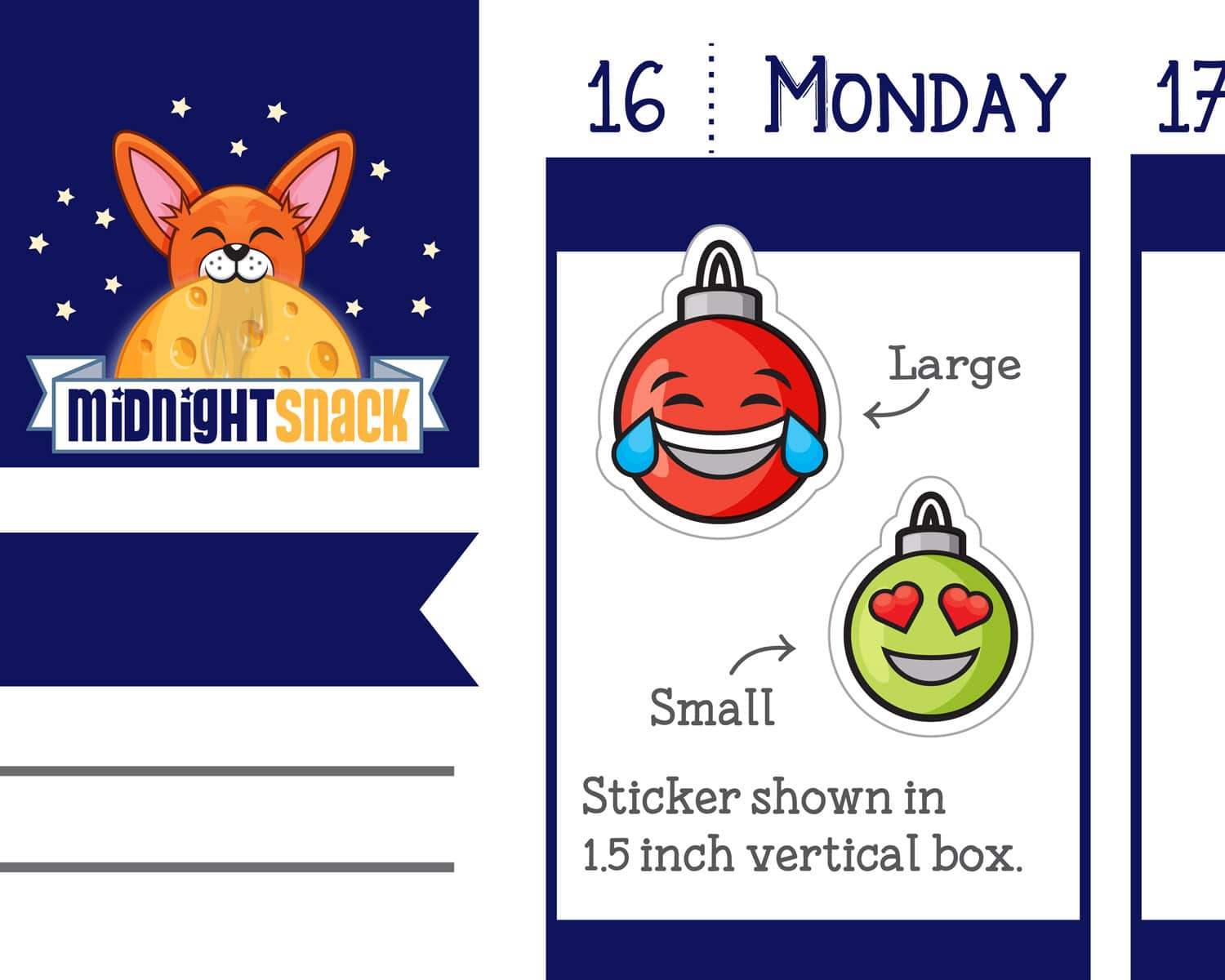 Size Comparison Christmas Emoji Planner Stickers Midnight Snack Planner