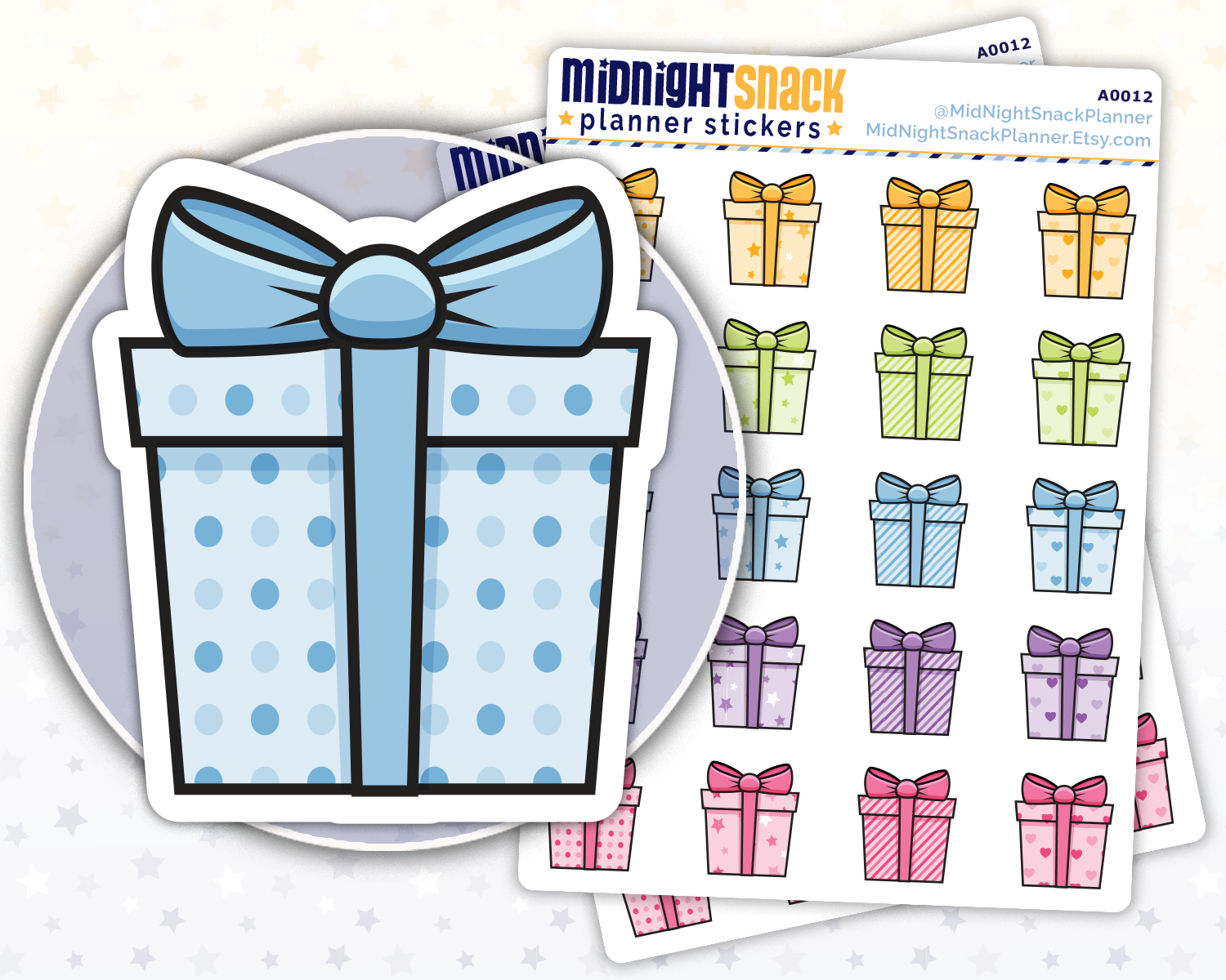 Birthday Present Icon: Birthday Gift Reminder Planner Stickers Midnight Snack Planner