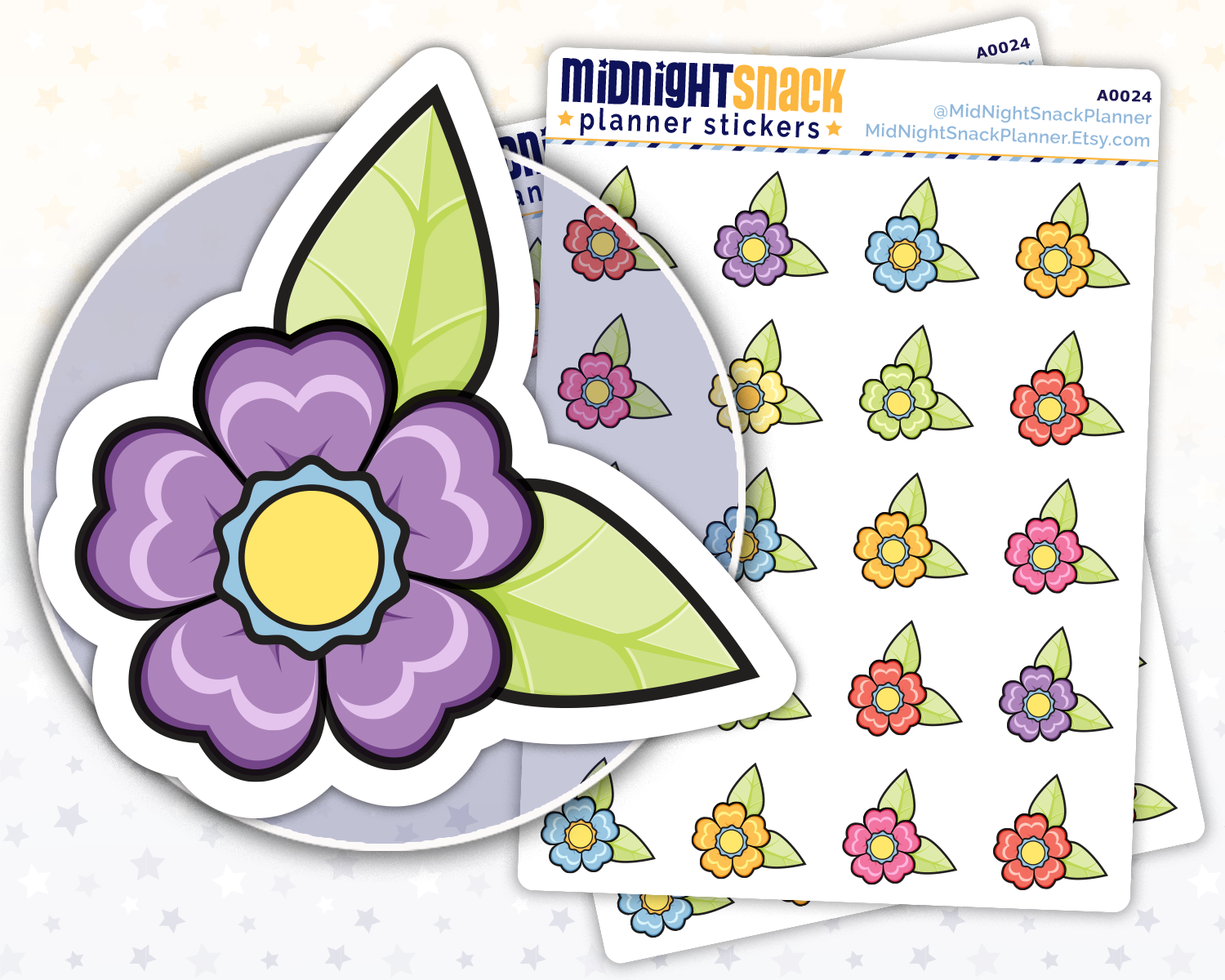 Tiny Spring Flowers Icon: Gardening Planner Stickers Midnight Snack Planner