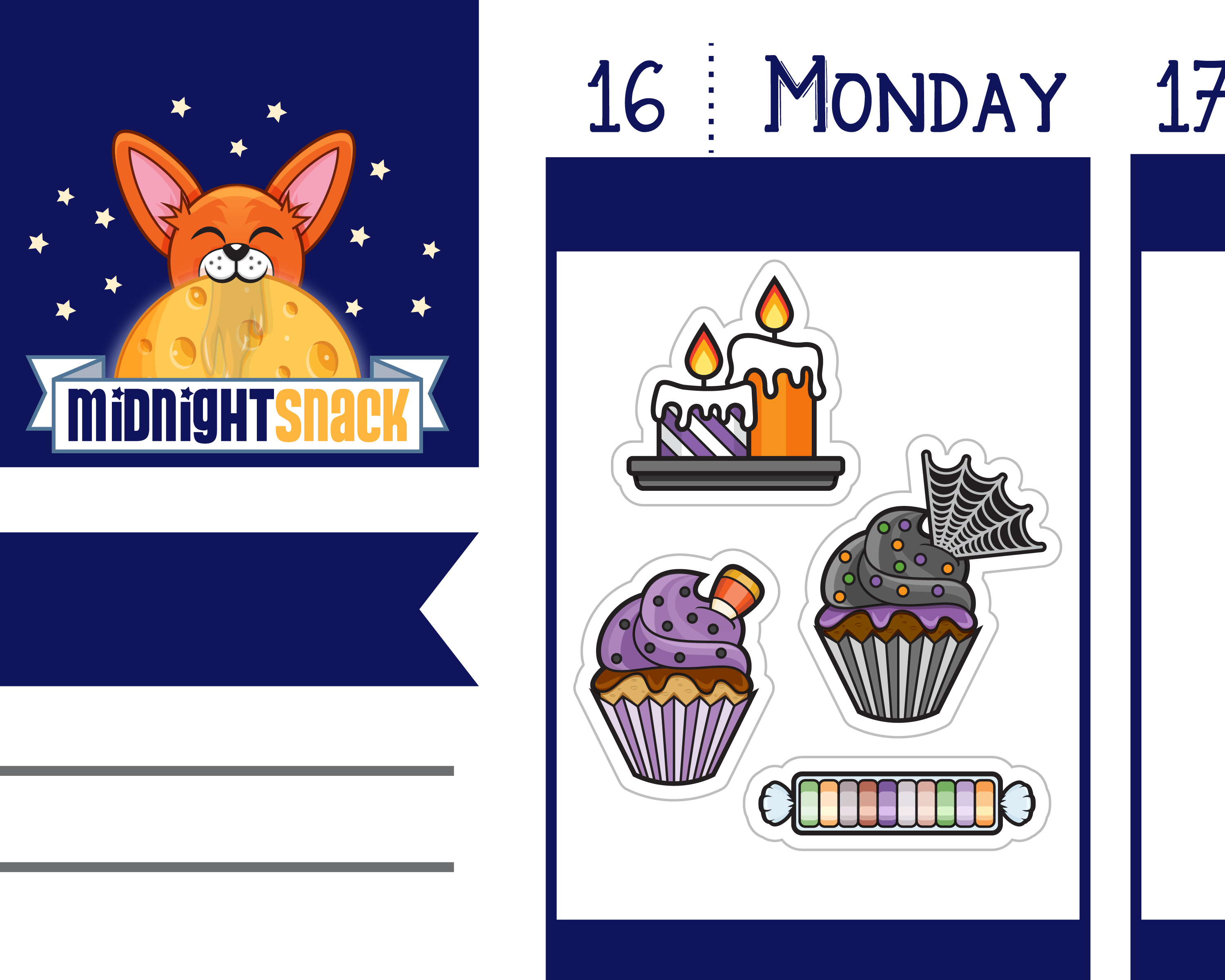 Halloween Sampler: Spooky Planner Stickers from Midnight Snack Planner. Featuring a close up of Halloween cupcakes, candy and candles. 