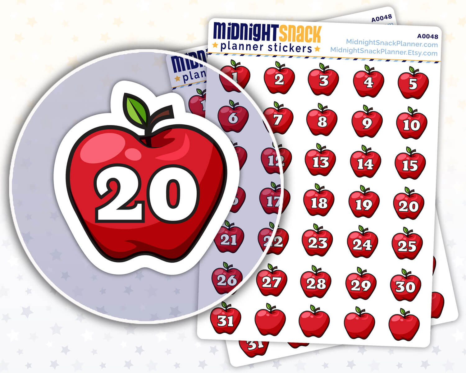 Red Apple Date Cover Planner Stickers from Midnight Snack Planner