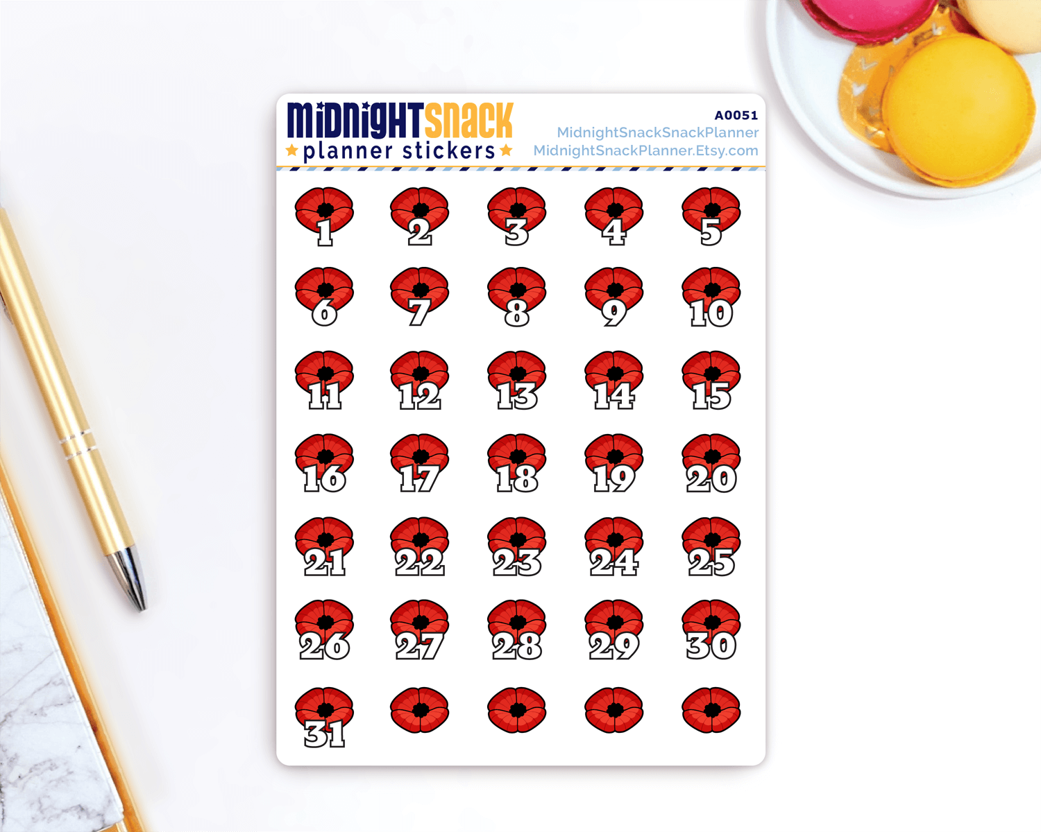 Poppy Date Cover Planner Stickers