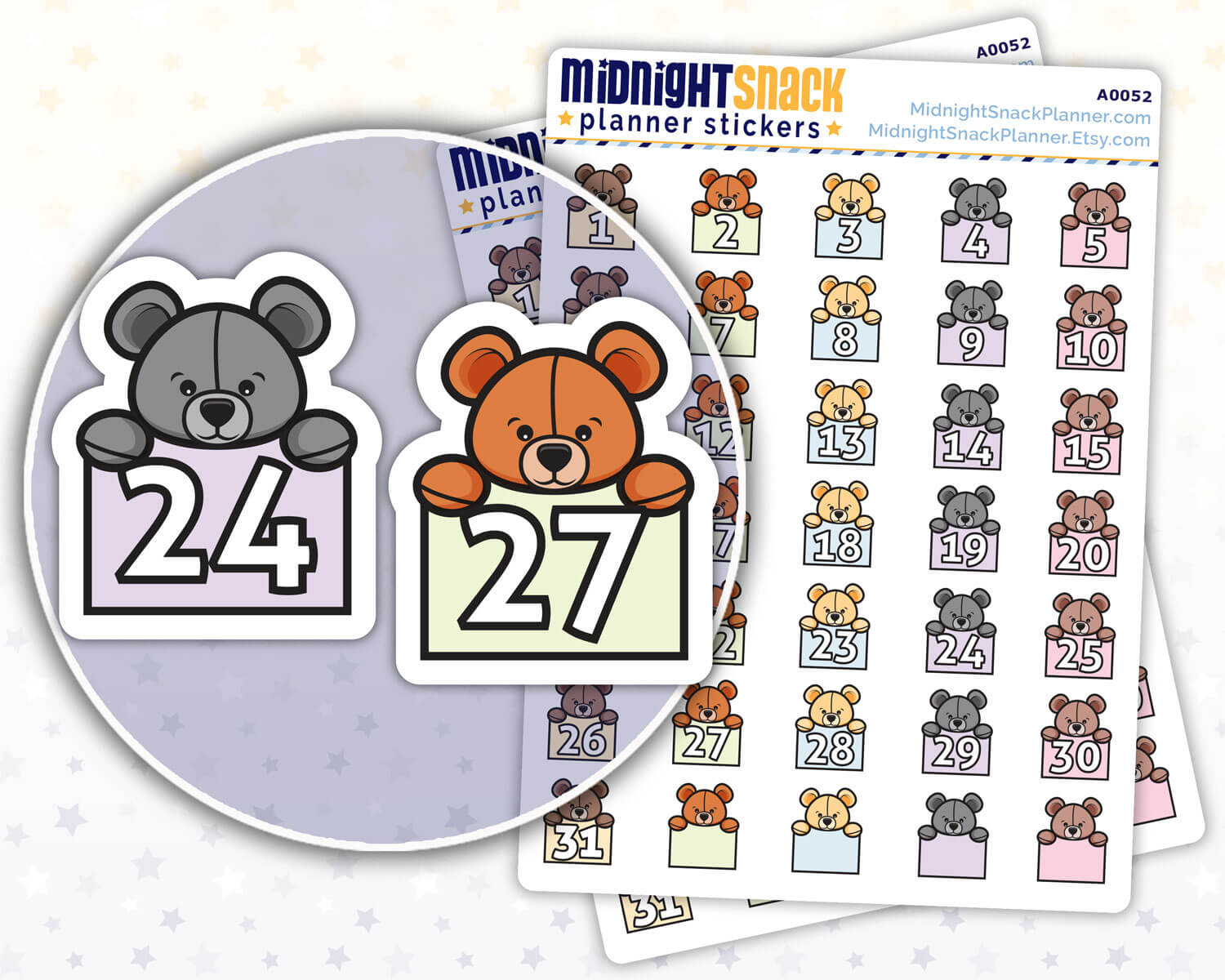 Teddy Bear Date Cover Planner Stickers from Midnight Snack Planner