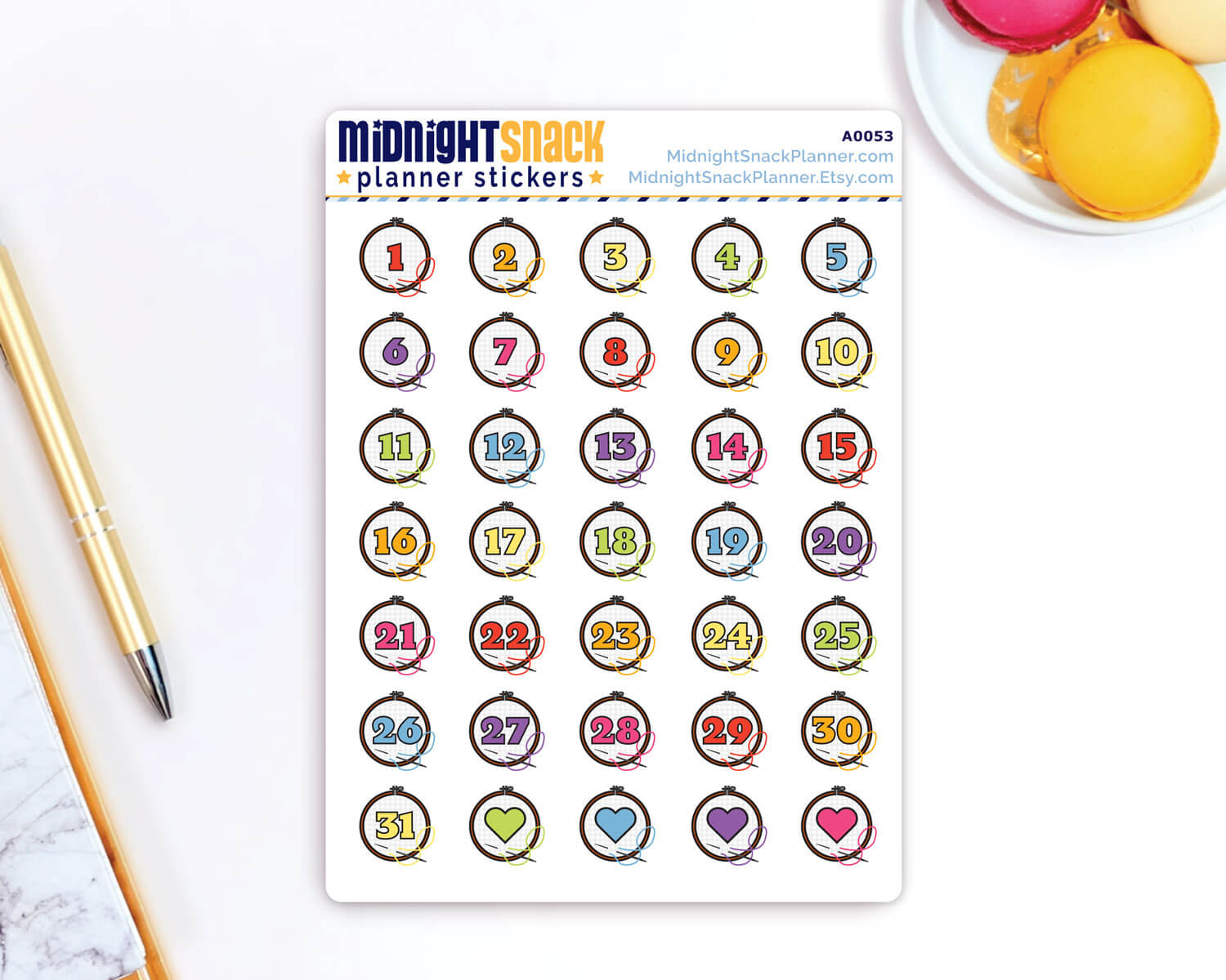 Cross Stitch Date Cover Planner Stickers from Midnight Snack Planner
