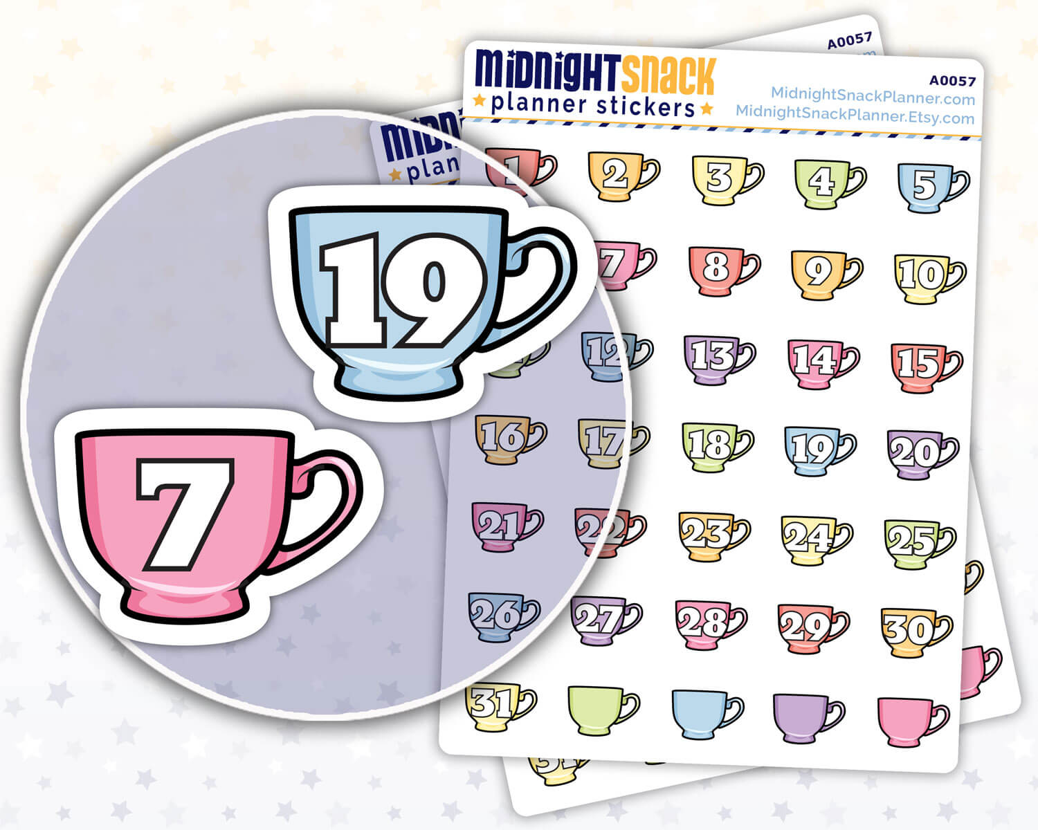 Tea or Coffee Cup Date Cover Planner Stickers from Midnight Snack Planner
