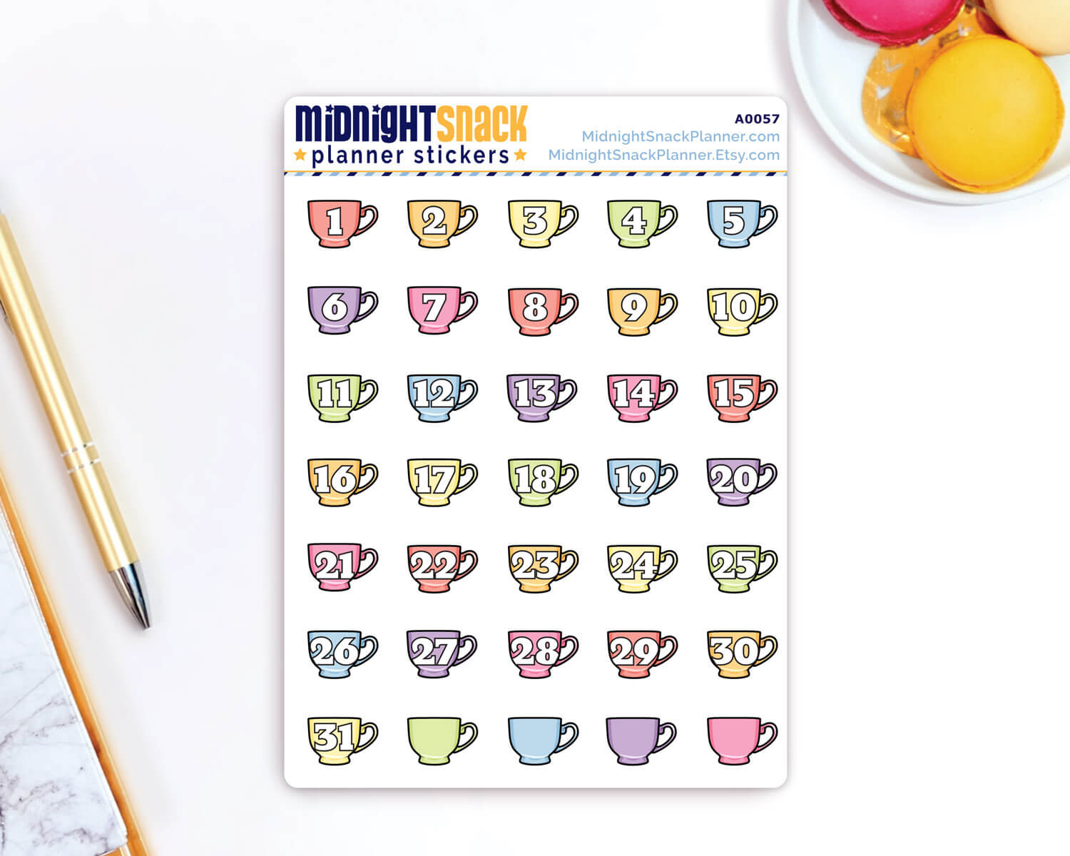 Tea or Coffee Cup Date Cover Planner Stickers from Midnight Snack Planner