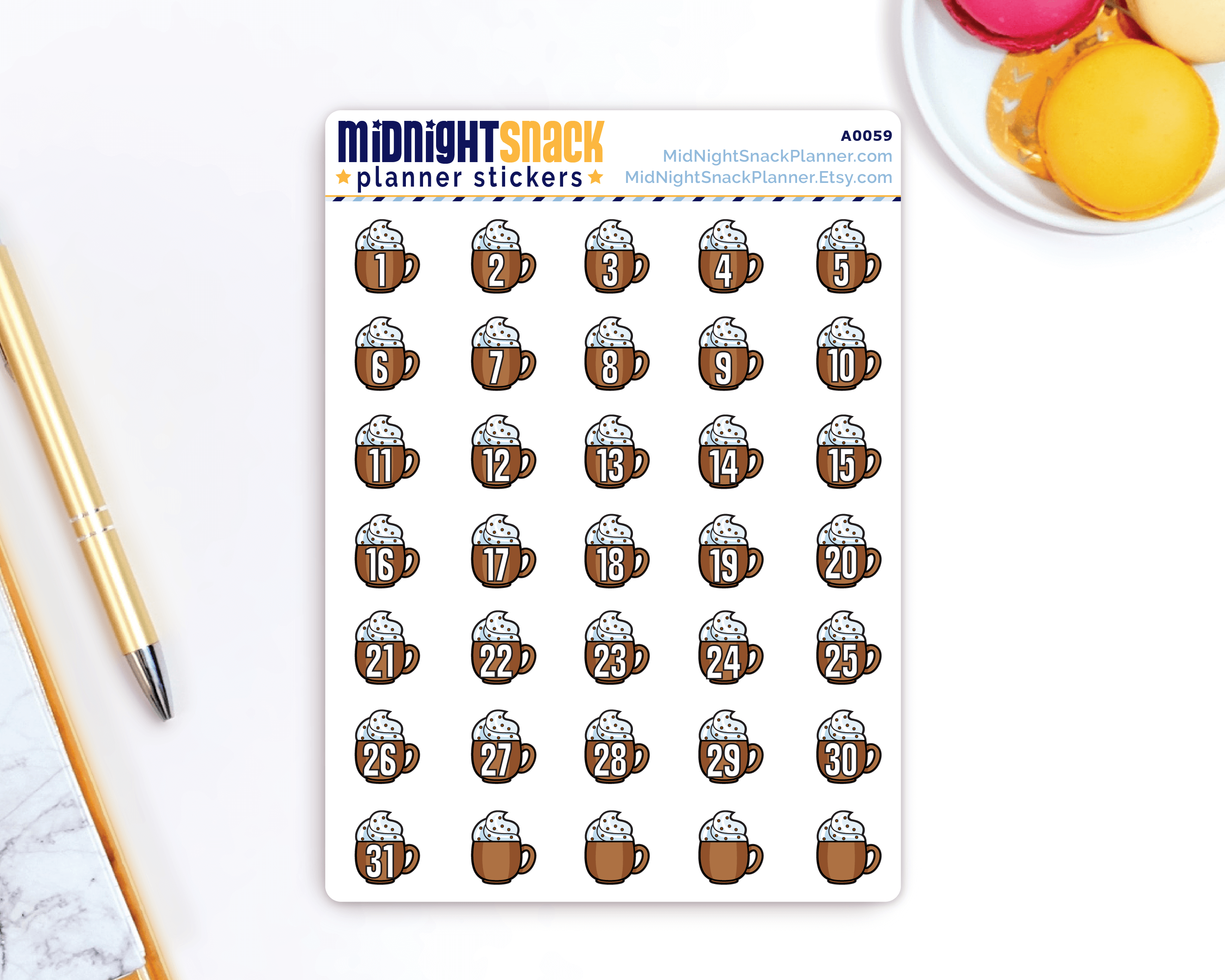 Hot Chocolate Icon: Winter Date Cover Planner Stickers: Midnight Snack Planner Stickers