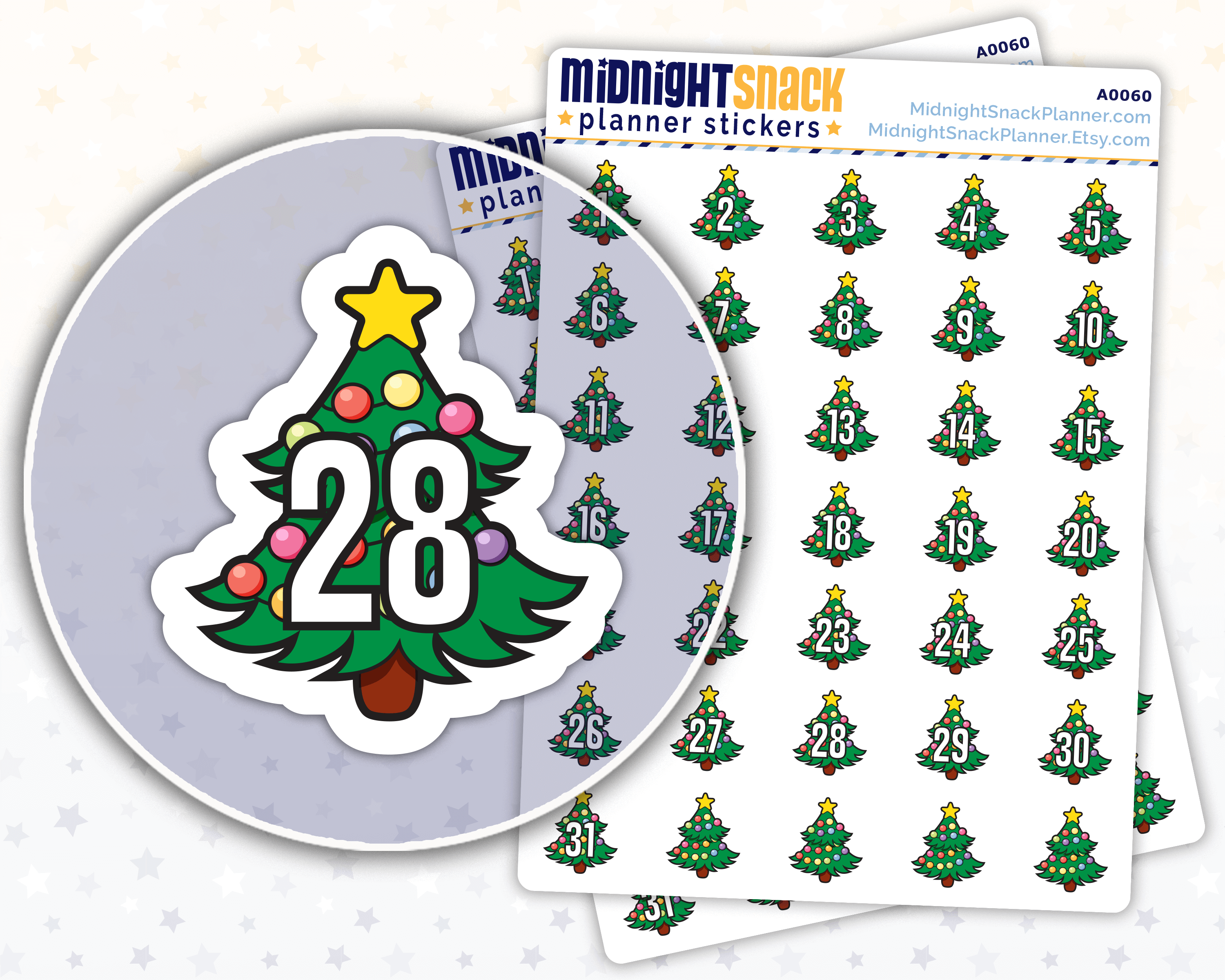 Christmas Tree Icon: Christmas Date Cover Planner Stickers: Midnight Snack Planner Stickers