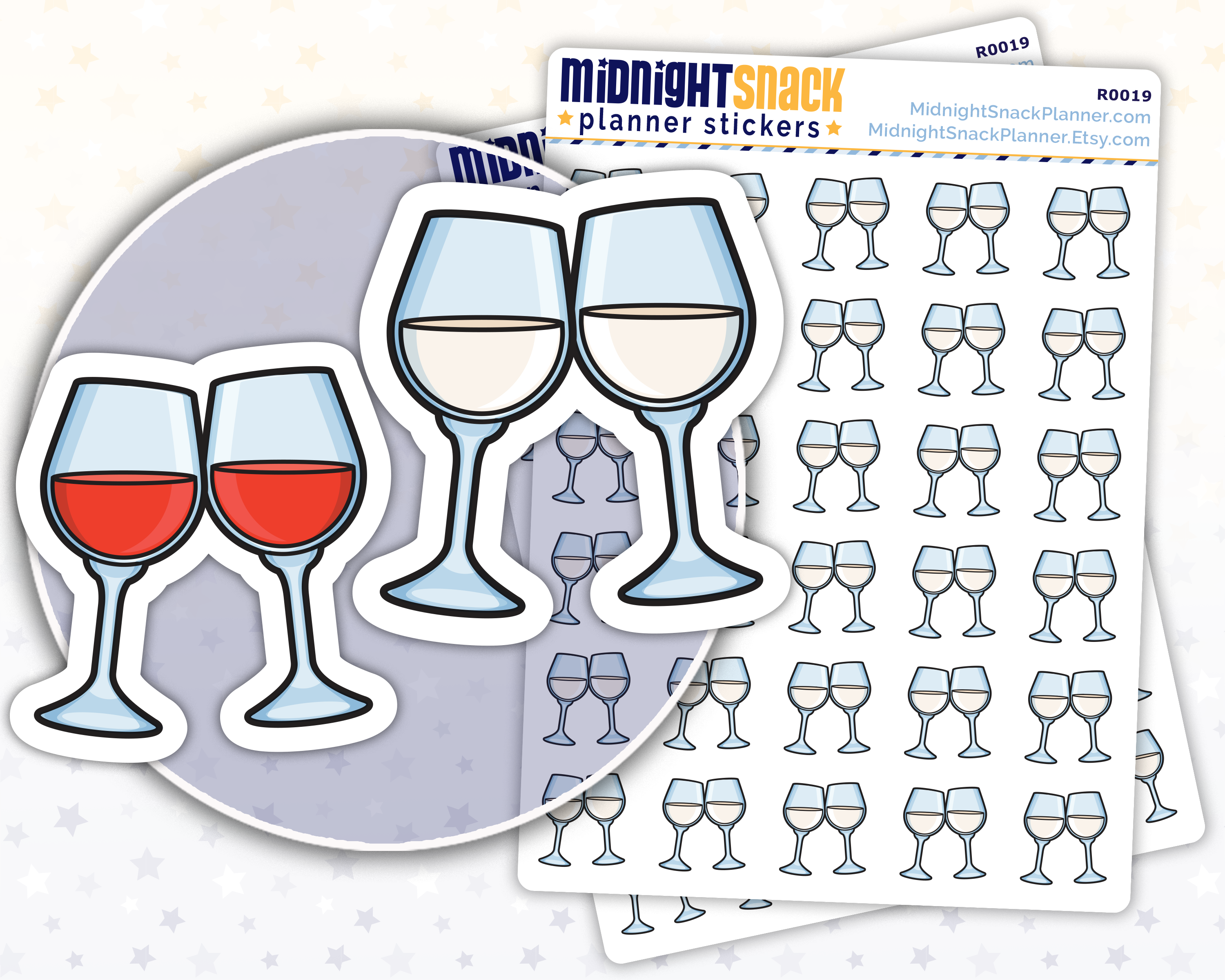 Wine Glass Icon: Date Night Planner Stickers Midnight Snack Planner