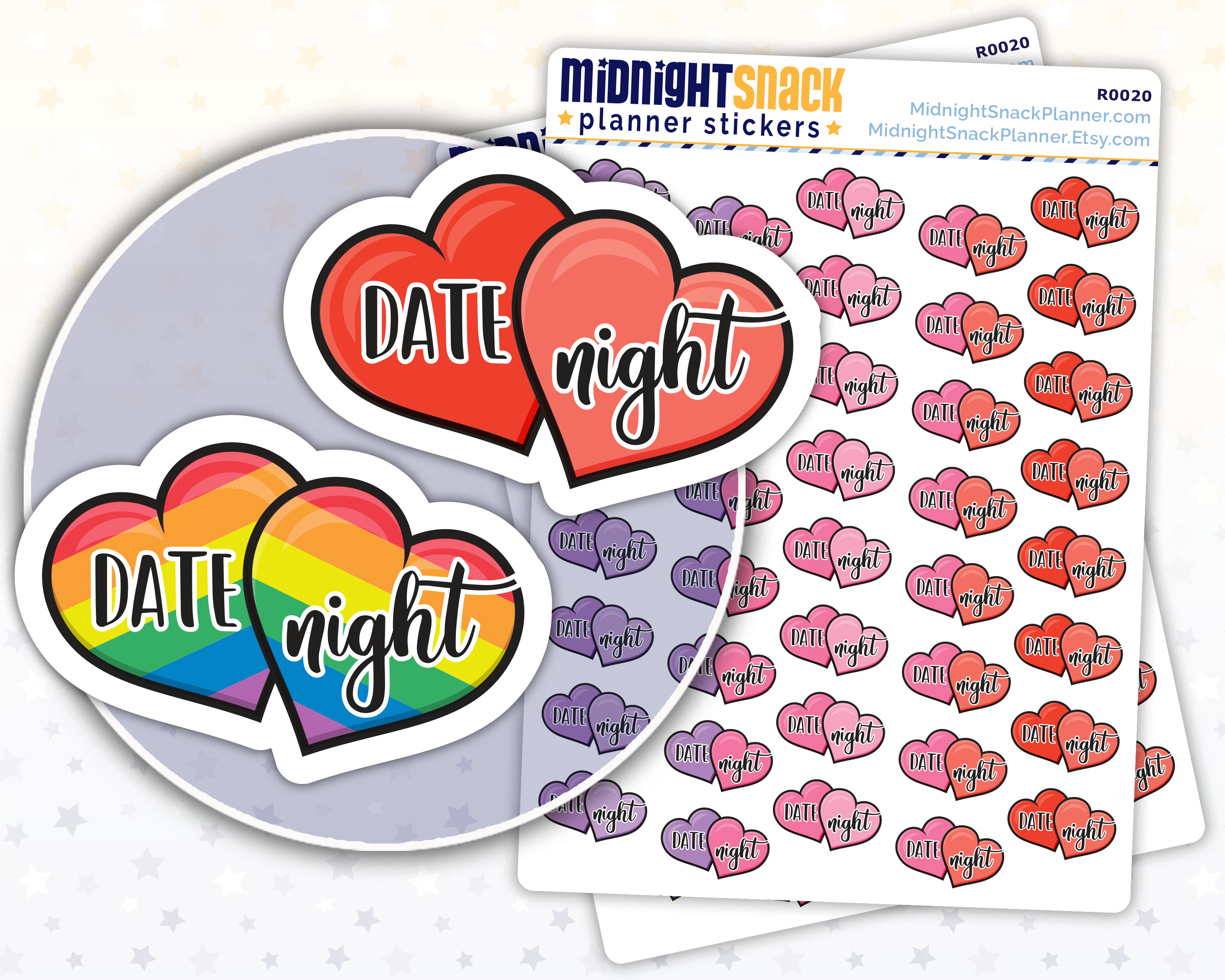 Double Heart Icon: Date Night Planner Stickers: Midnight Snack Planner Stickers