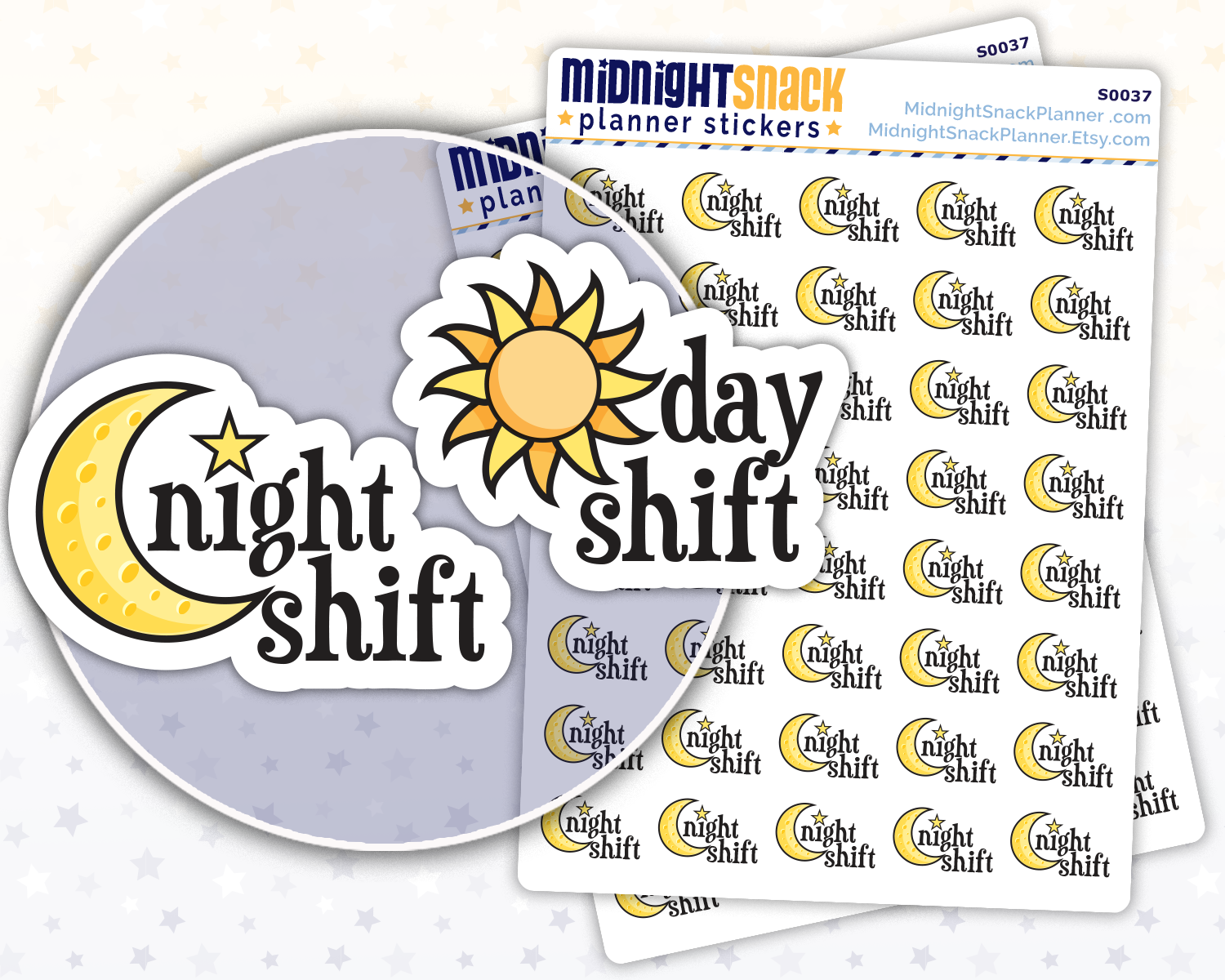 Day Shift or Night Shift Icon: Work Day Planner Stickers: Midnight Snack Planner Stickers
