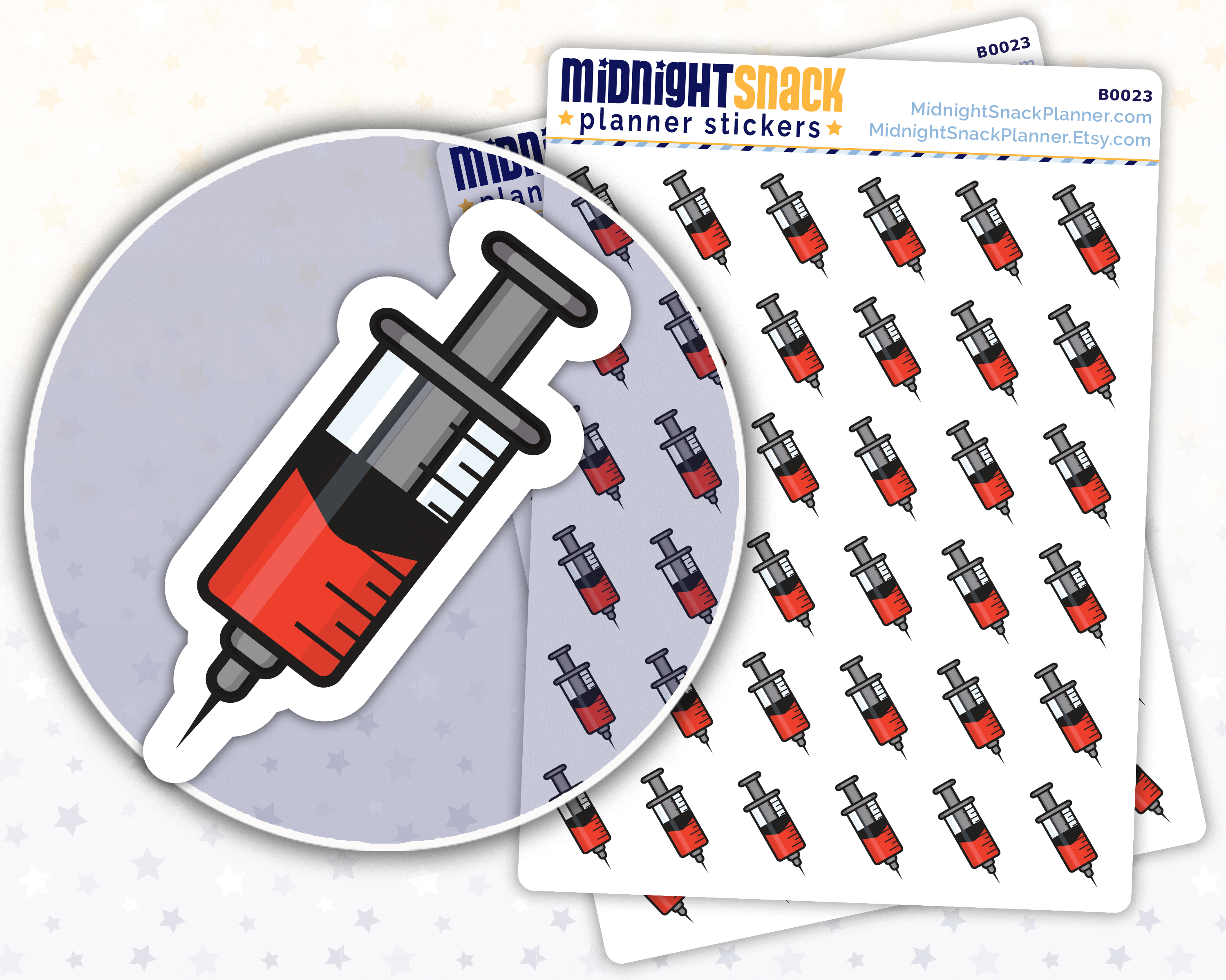 Blood Work Syringe Icon: Health Planner Stickers: Midnight Snack Planner