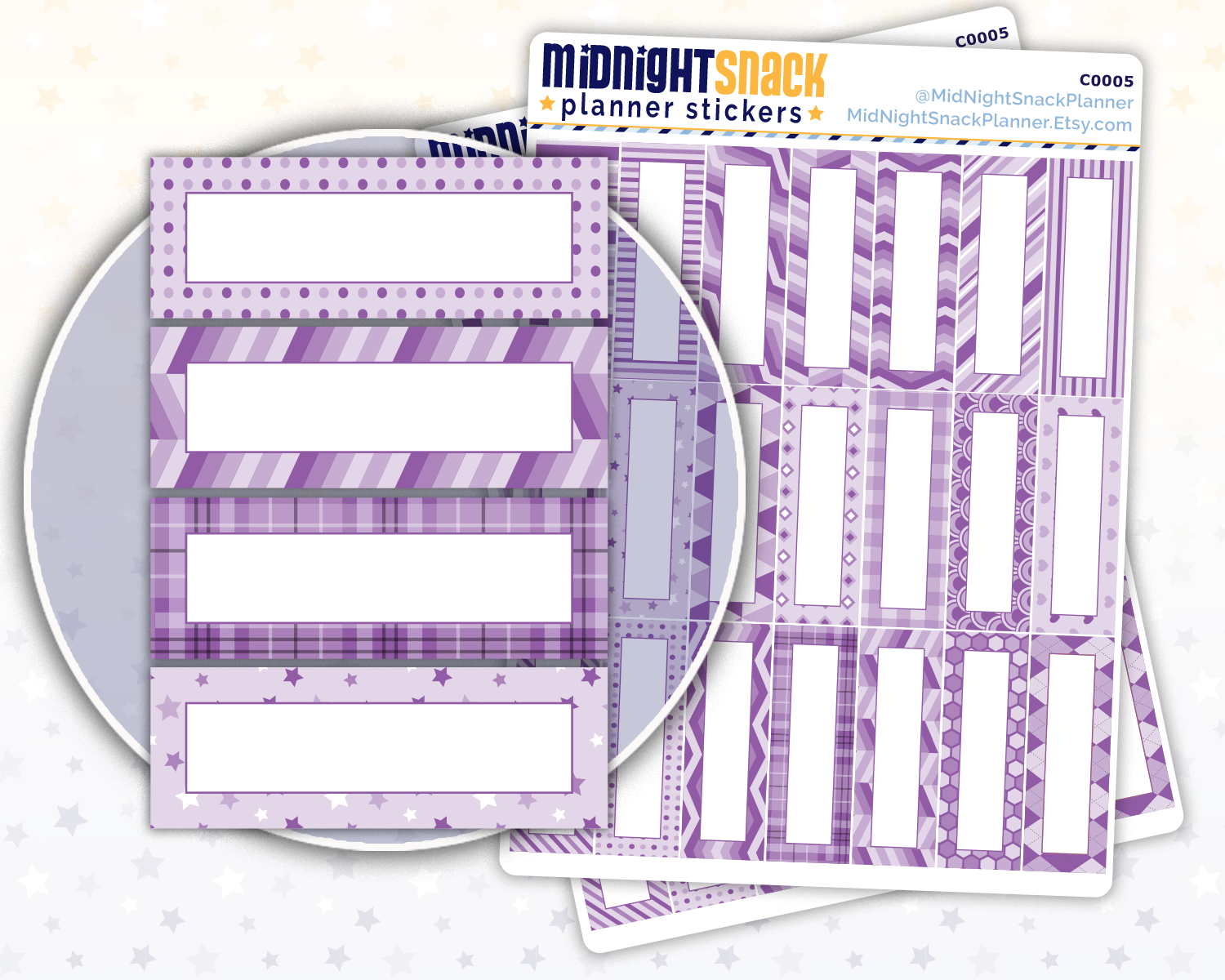 Purple Patterned Quarter Boxes Planner Sticker from Midnight Snack Planner