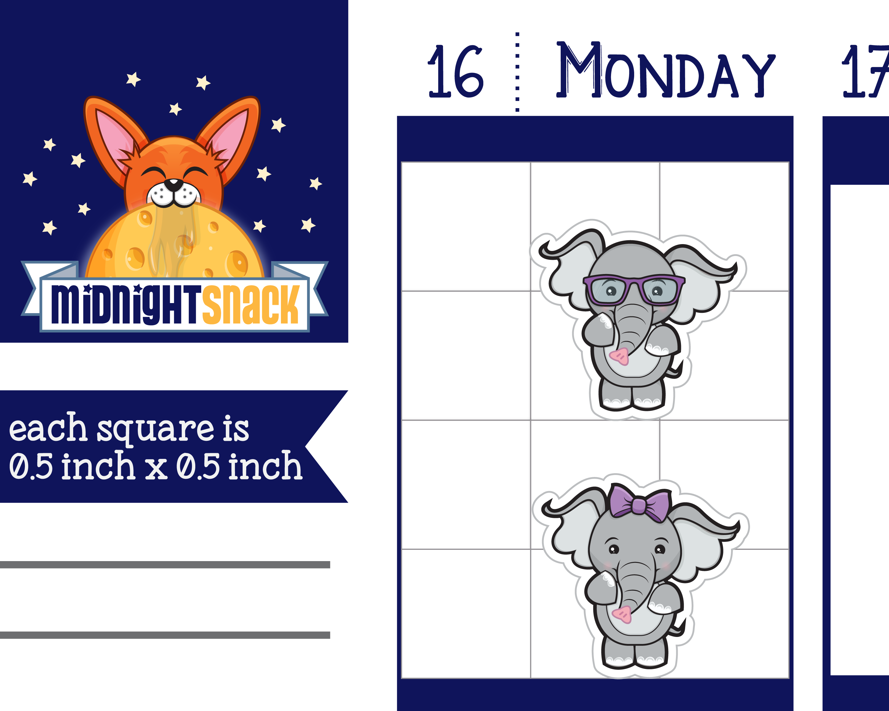 Elephant Icon Decorative Planner Sticker from Midnight Snack Planner, featuring size information