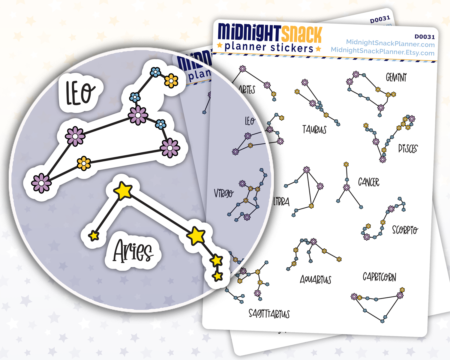 Zodiac Constellations Planner Stickers:  Astrological Signs Stars