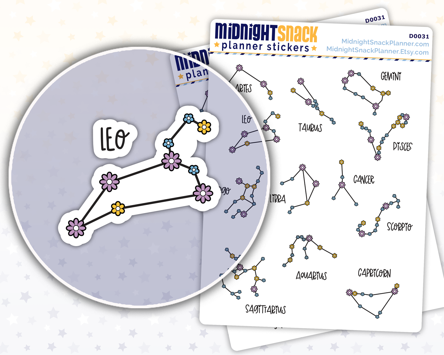 Zodiac Constellations Planner Stickers:  Astrological Signs Stars