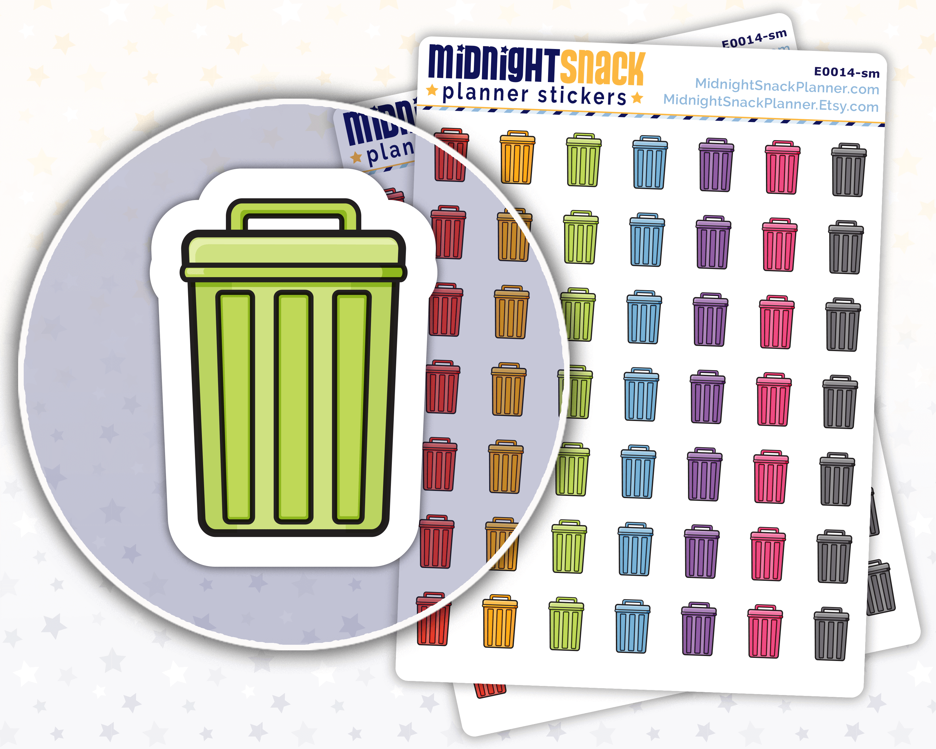 Garbage Can Icon: Household Chores Planner Stickers Midnight Snack Planner